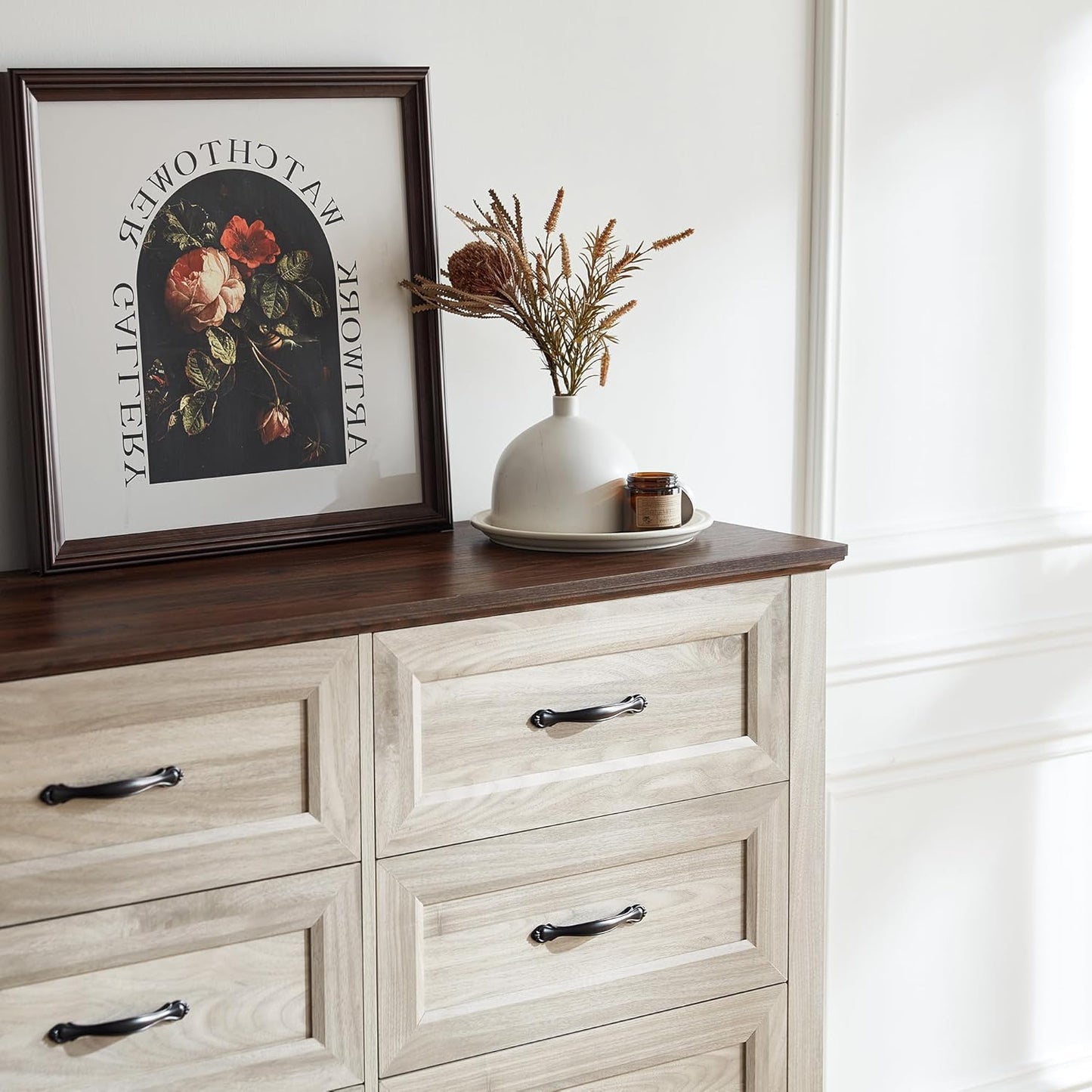 LINSY HOME Dresser for Bedroom with 8 Drawers, Updated Wide Chest of Drawers, Modern Farmhouse Bedroom Tall Dresser with Storage Organizer, Wooden Dressers for Living Room, Beige