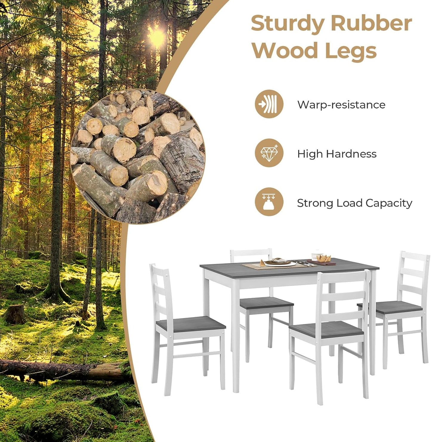 Giantex Dining Table Set with Kitchen Table, Dining Chairs, Compact Space-Saving Dinette Set for Small Space, Breakfast Nook, Dining Room, Kitchen Table Chairs Set for 4 (Grey)