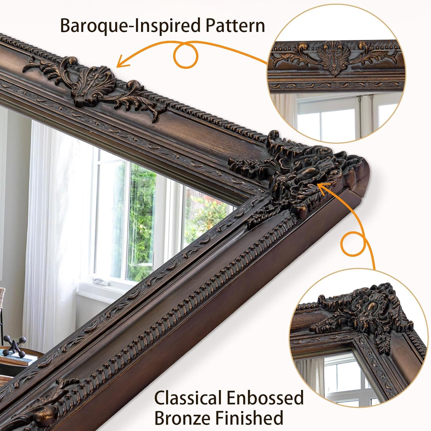 Antique Decorative Mirror, 37.4''x25.6''Vintage Mirror with Ornate Bronze Wood Frame, Decorative Wall Mirrors for Entryway, Living Room, Bathroom