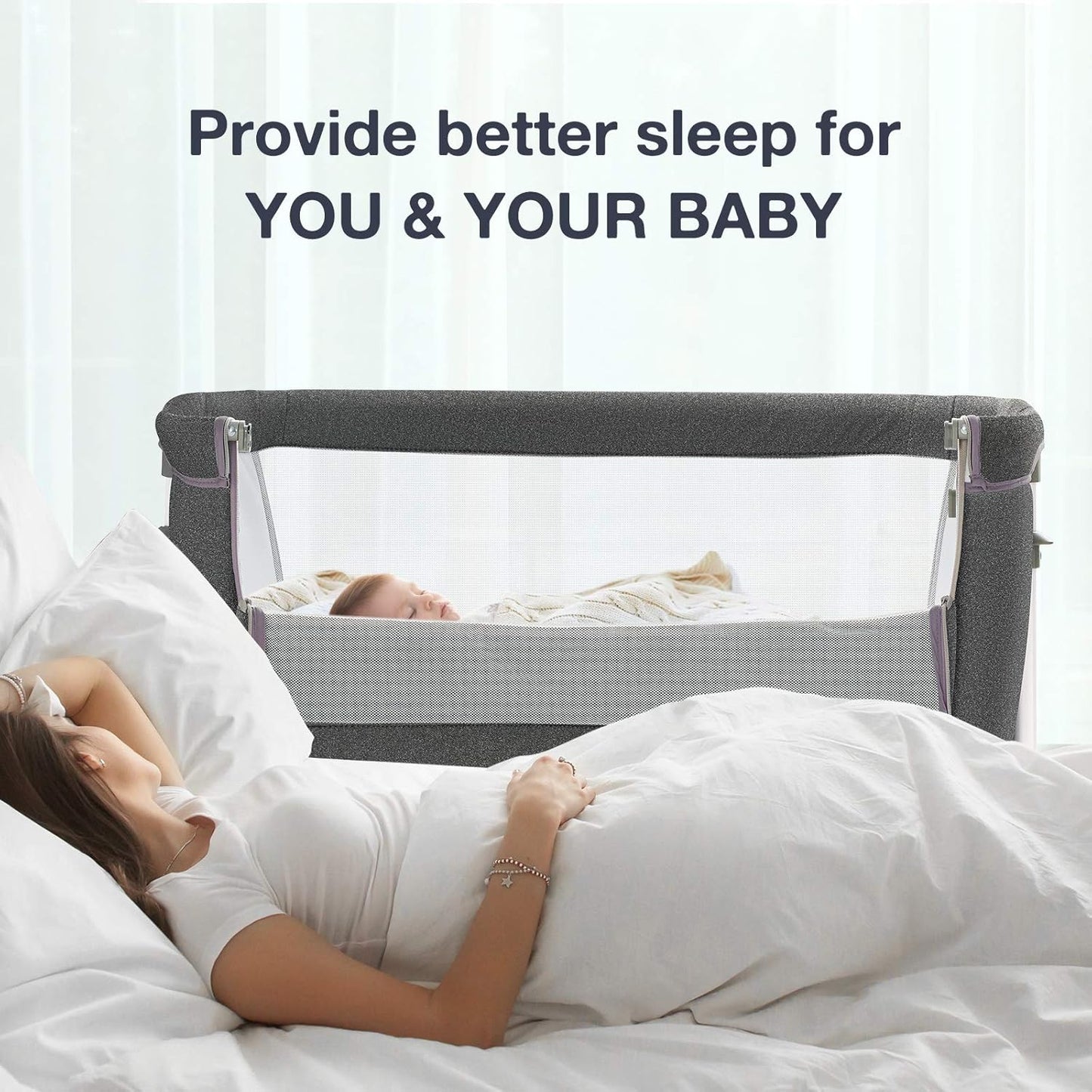 RONBEI Baby Bassinet Bedside Sleeper, Easy to Assemble Bassinets for Baby/Infants, Height Adjustable Bedside Bassinet for Newborn Baby