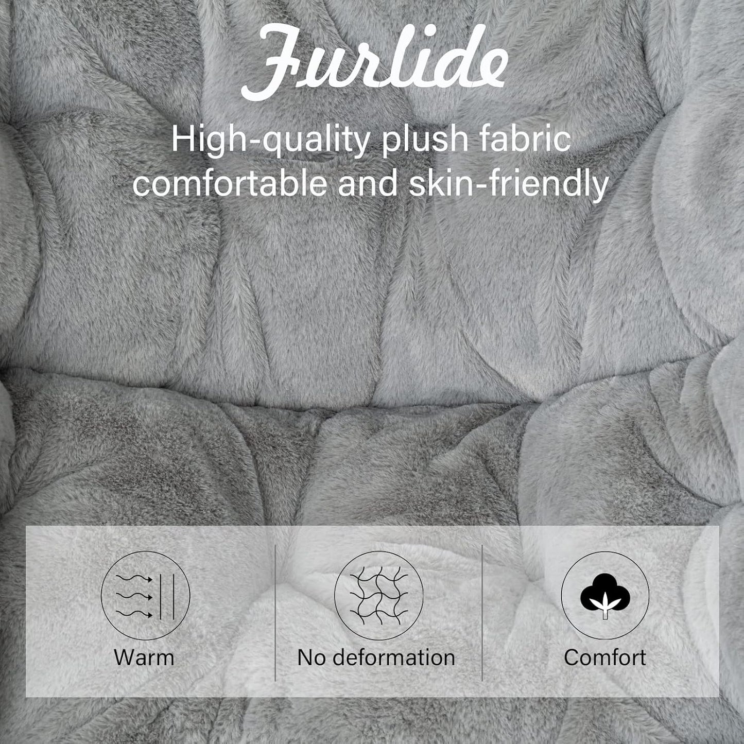 Comfy Dorm Chair - Oversized Folding Saucer Chair with Soft Faux Fur, Metal Frame, for Bedroom, Living Room, Balcony, Patio, Study, Playroom (Grey)