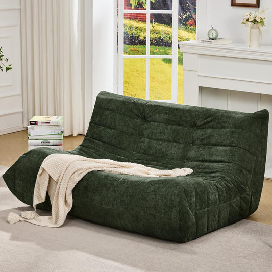 Hobestluk Bean Bag Chair Giant Bean Bag Sofa 2 Seater Bean Bag Chairs for Adults, Loveseat Floor Chair, Bean Bag Chairs for Living Room Bedroom Dorm Office (Green Chenille, Loveseat)