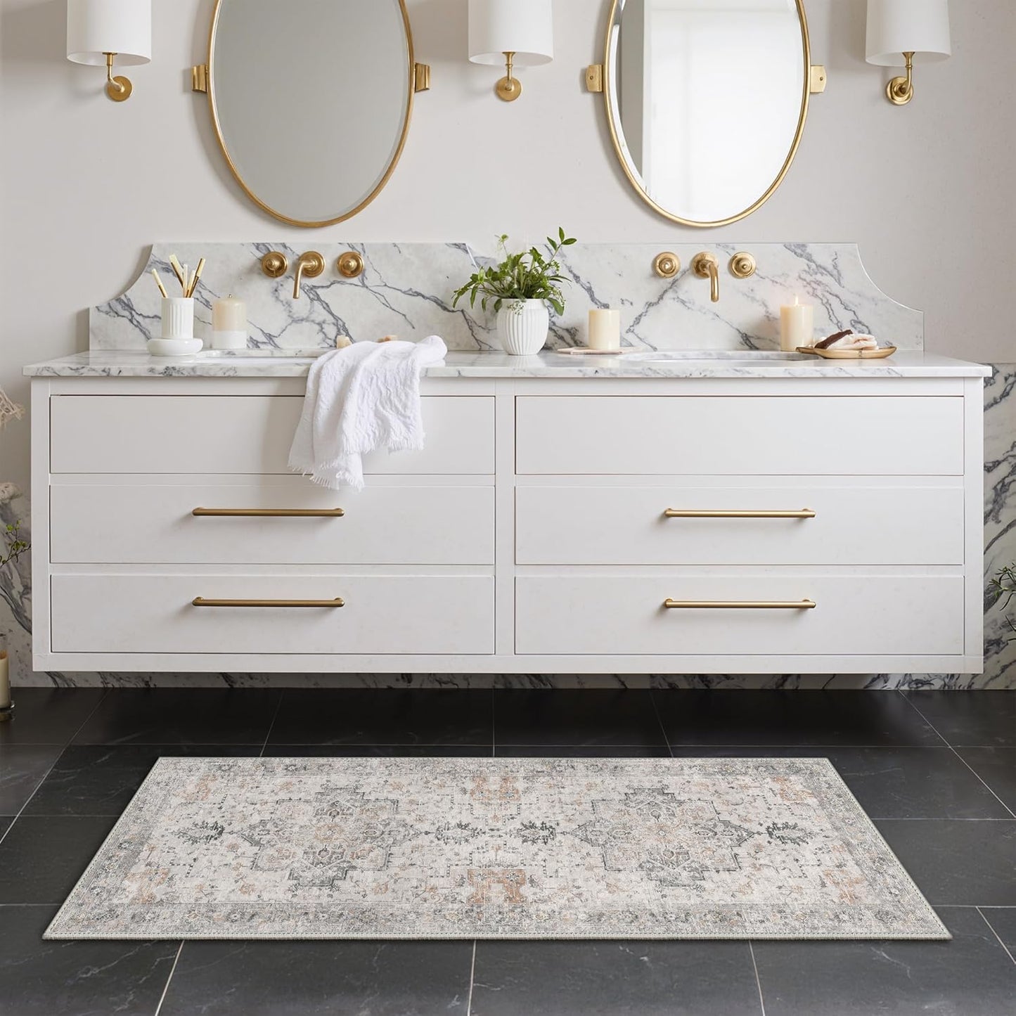 GENIMO Runner Rug 2x4, Non Slip Hallway Runner Rugs, Low Pile Lightweight Machine Washable Vintage Rug for Hallway, Entryway, Bedroom, Kitchen and Corridor,Taupe