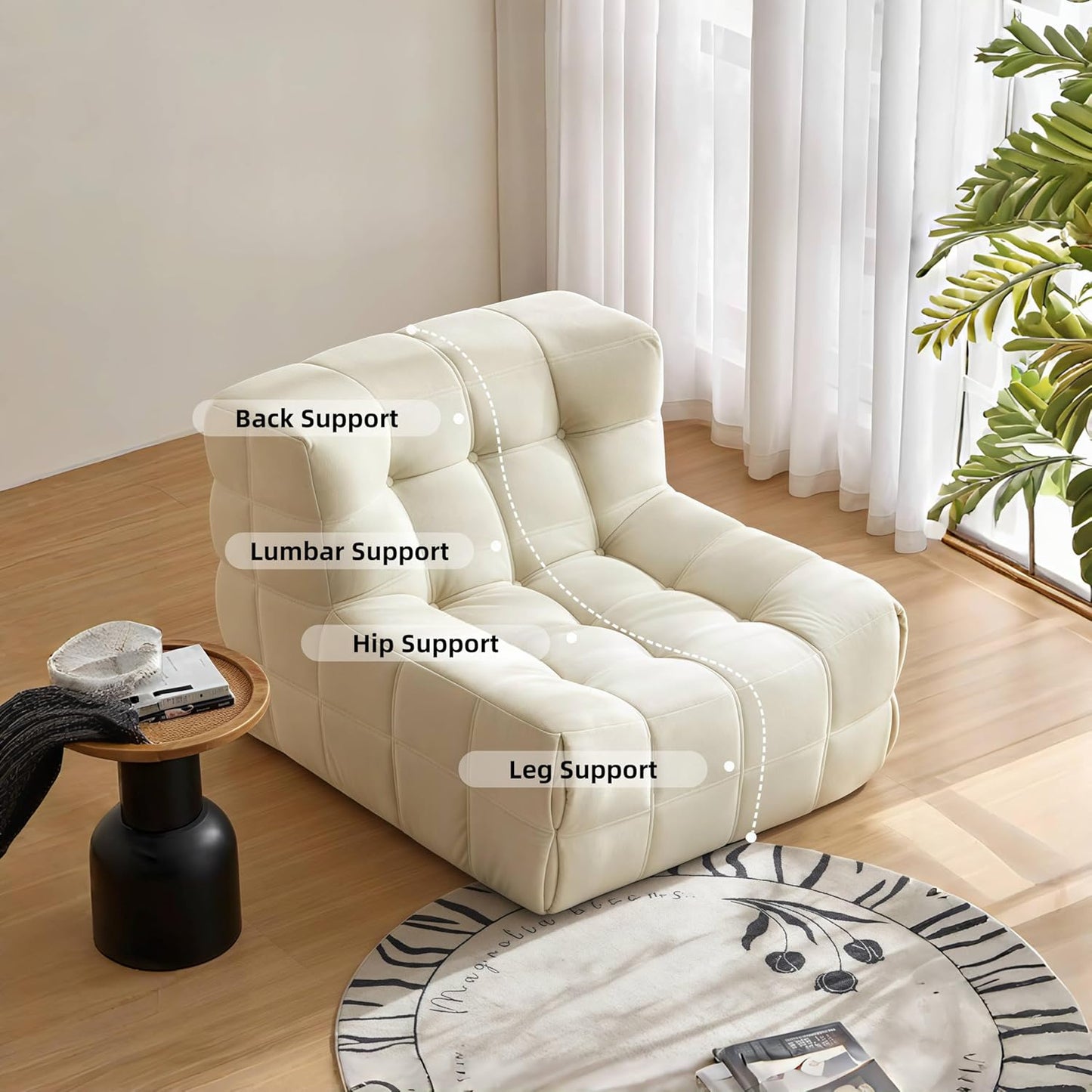 Big Joe Bean Bag Chair - Memory Foam Bean Bag Chair for Adults, Comfy High-Resilience Single Sofa, Small Space Floor Chair, Chaise Lounge for Living Room, Bedroom (Beige, Square)