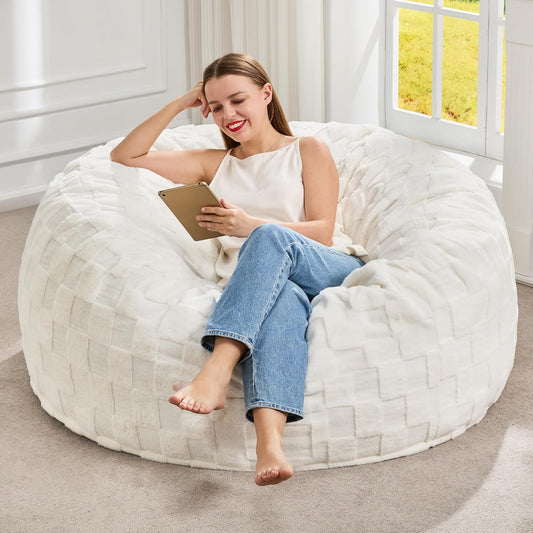 Hobestluk Bean Bag Chairs Beanbag Chair with Filler Adult Bean Bags with Fluffy Cover, Giant Bean Bag Chairs for Adults for Living Room, Bedroom (White, 4FT - 44” x 44” x 24”)