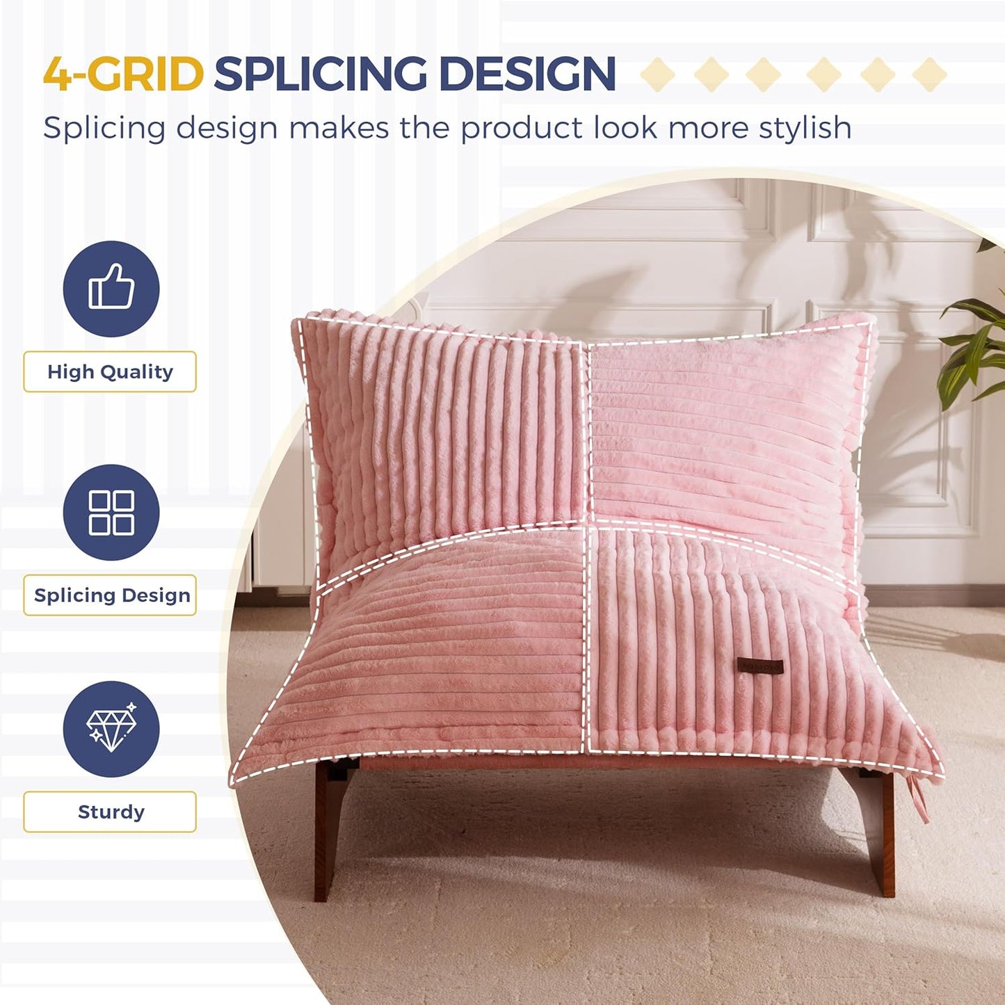 MAXYOYO Adjustable Living Room Chair, 3-Position Bean Bag Chair with Removable Cover, Upholstered Accent Chair with Frame, Soft Reclining Lounge for Bedroom, Apartment, Office, Pink