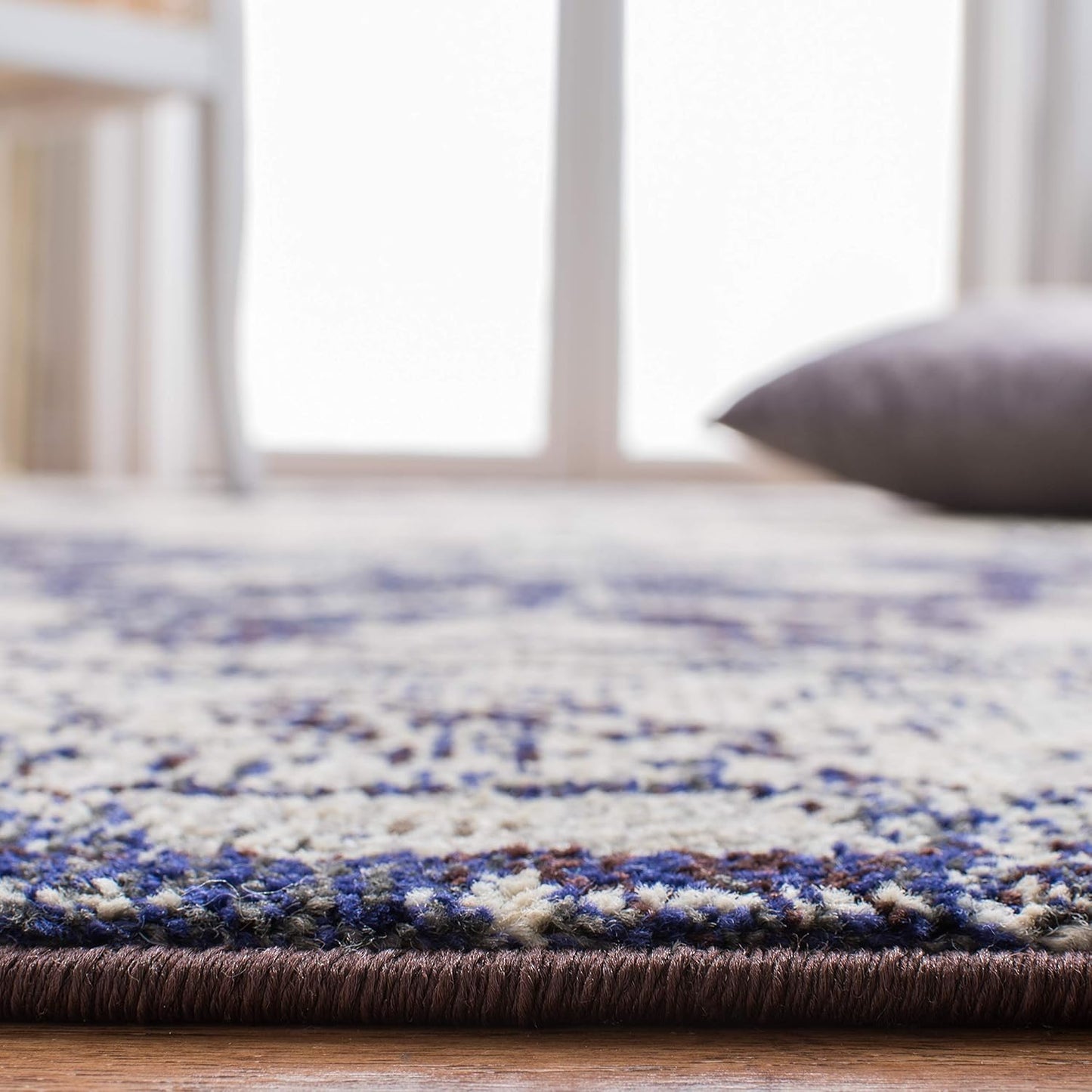 SAFAVIEH Monaco Collection Runner Rug - 2'2" x 8', Ivory & Navy, Boho Chic Medallion Distressed Design, Non-Shedding & Easy Care, Ideal for High Traffic Areas in Living Room, Bedroom (MNC243C)