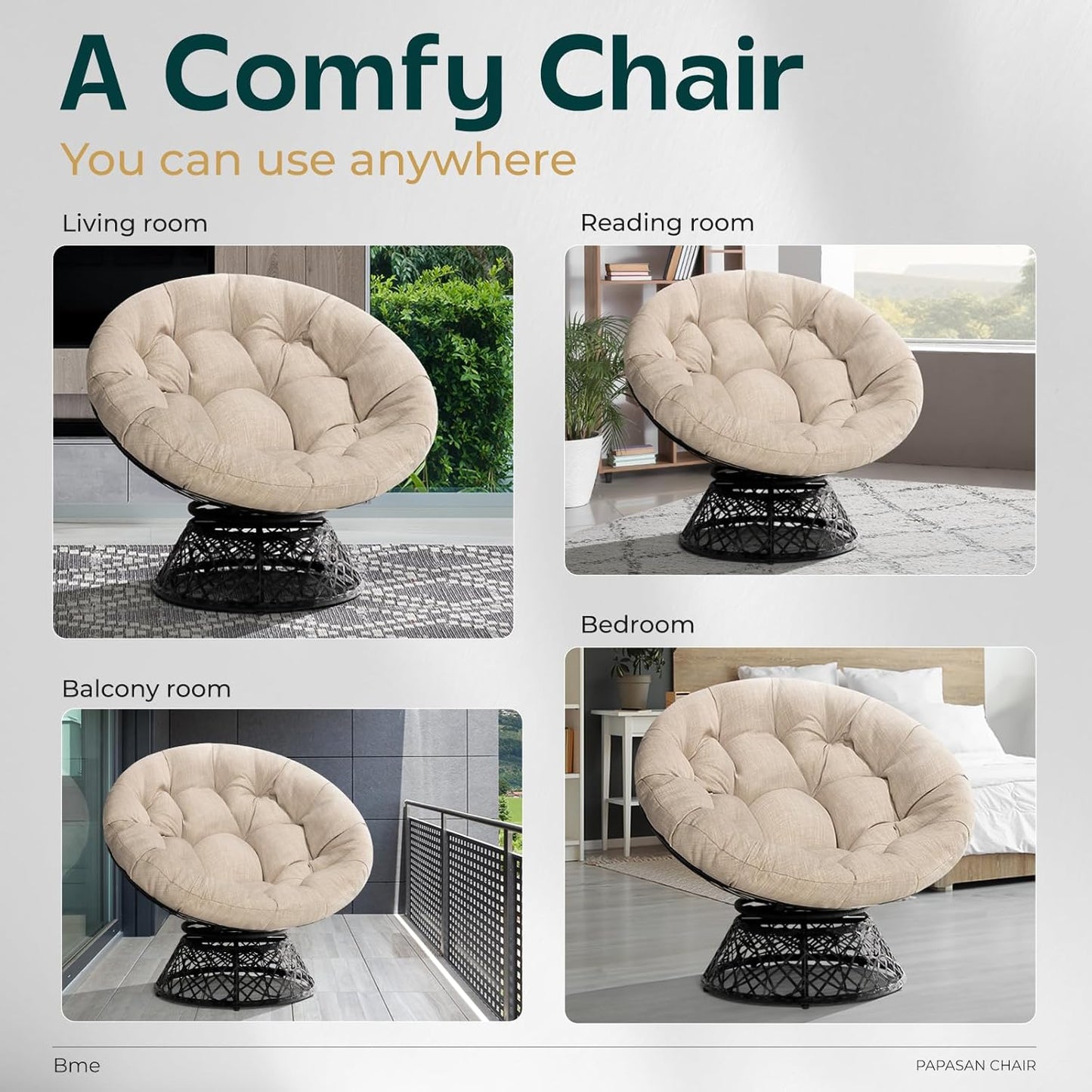 Bme 40" Ergonomic Wicker Papasan Chair