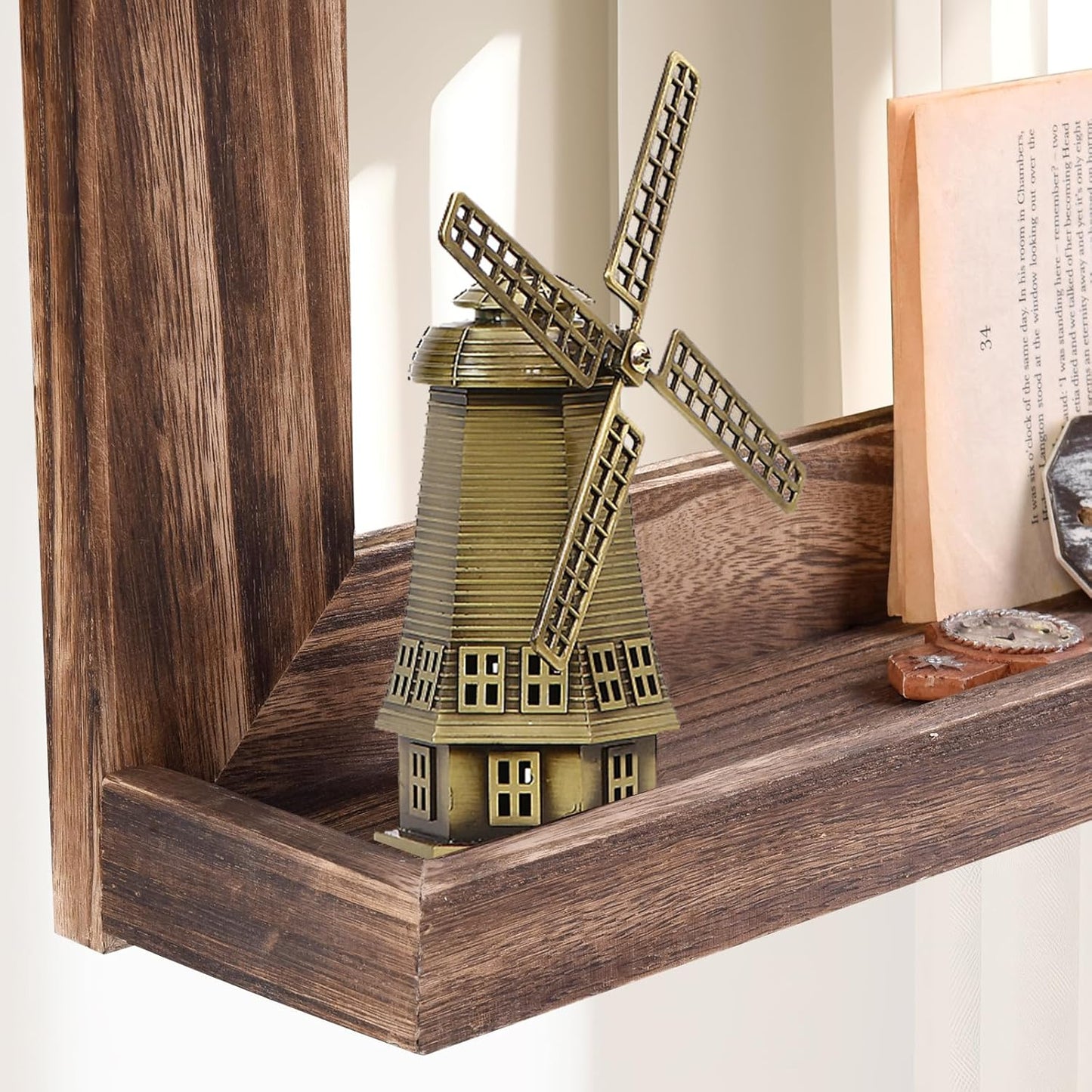 QDSSDECO 16"×20" Wall Mirror with Shelf Farmhouse Decor Rectangular Mirror Hanging for Bathroom, Vanity, Bedroom, Entryway, Living Room,Brown with Hemp Rope