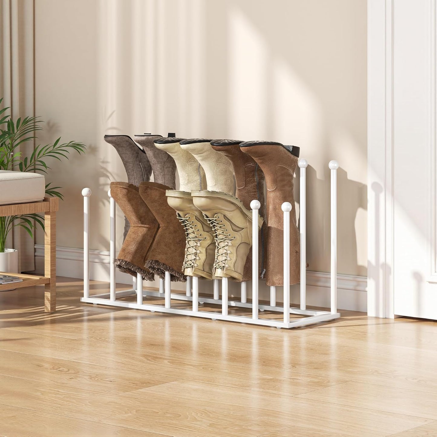 pickpiff Free Standing Shoe Racks - White Metal Boot Rack Organizer Tall Boots for Dorm Room, Closet, Entryway, Bedroom, Patio Outdoor, Hallway, White, Shoe Storage Fit for 8 Pairs