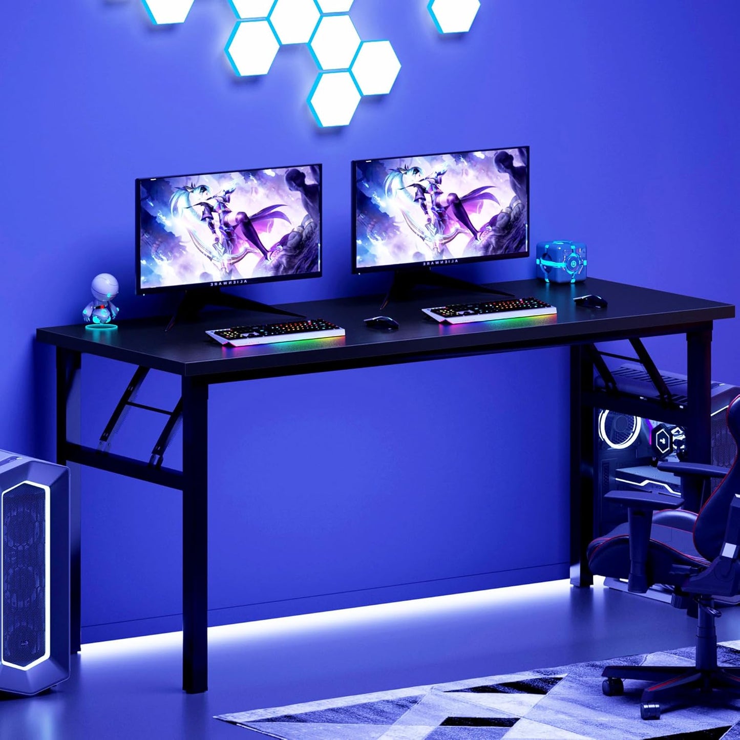 Need Office Computer Desk - 54.3L Sturdy and Heavy Duty Folding Laptop Table,Writing Table/Home Office Desk/Sewing Table,No Assembly Required (Black) AC5CB138