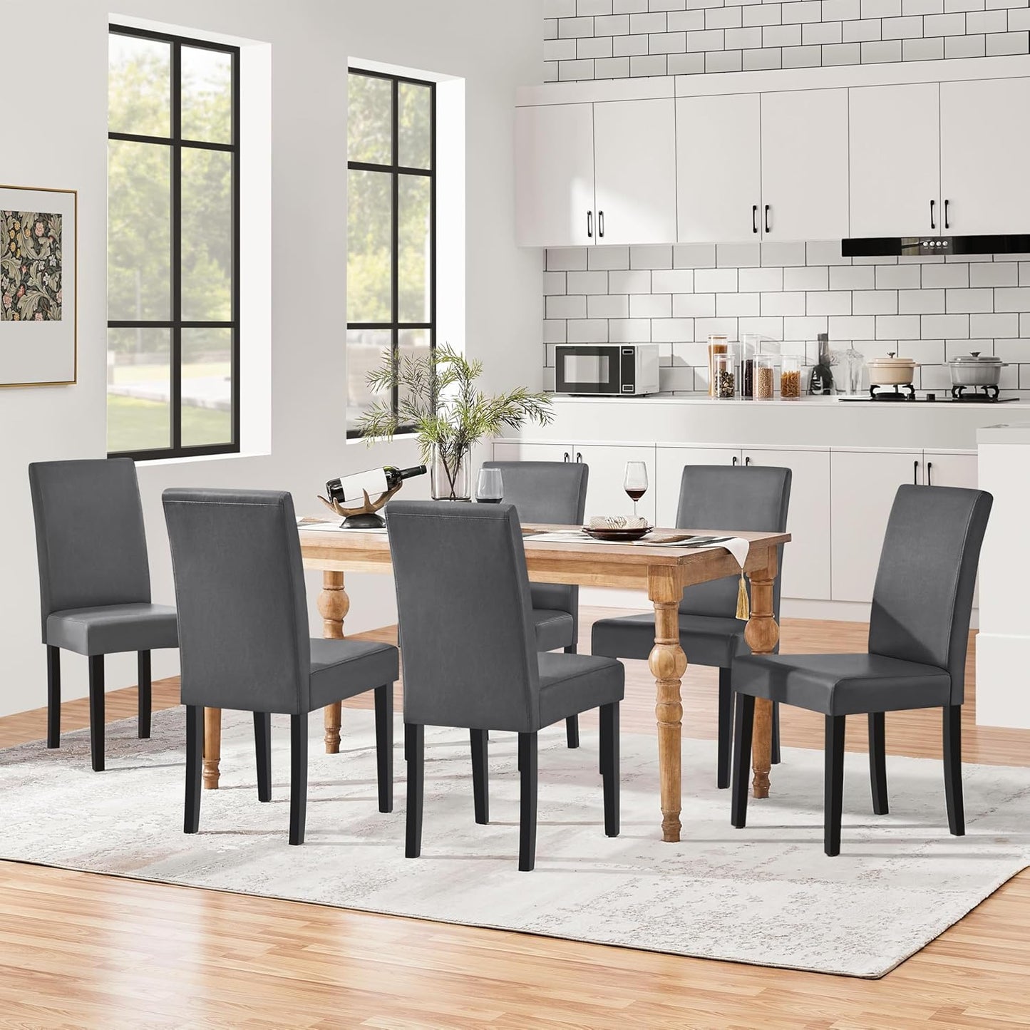 Yaheetech Dining Chairs Set of 6 Faux Leather Modern Dining Room Chairs with Rubberwood Legs and Padded Seat for Kitchen/Living Room/Restaurant, Dark Gray