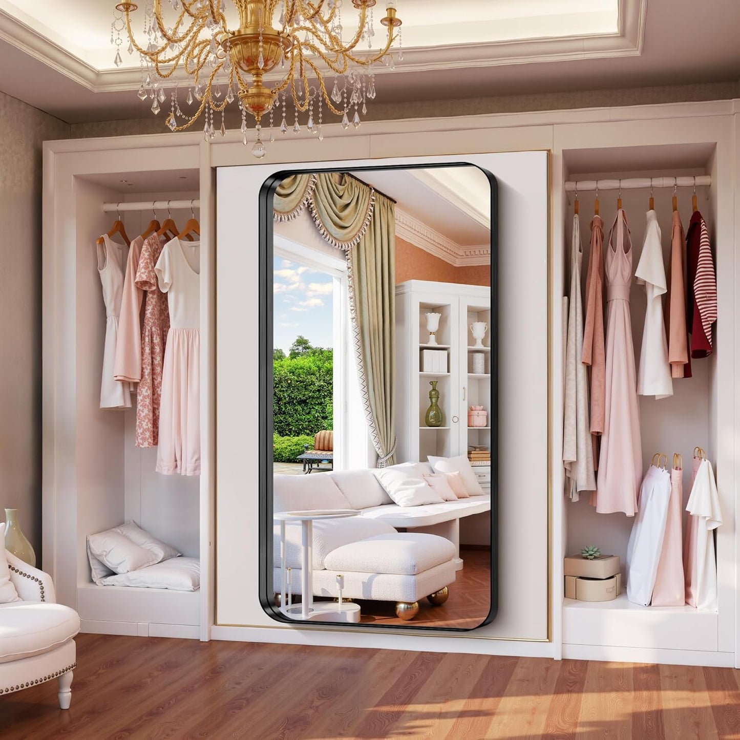 FORBATH 72x36 Inch Oversized Bathroom Mirror for Double Sinks, Brushed Black Deep Frame Full Length Wall Mirror with Rounded Corners, Anti-Rust Tempered Glass (Horizontal/Vertical)