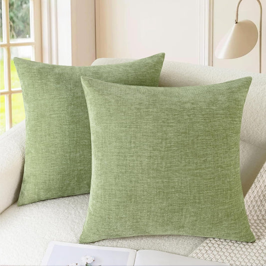 CaliTime Throw Pillow Covers Decorative 16 X 16 Inches Pack of 2 Cozy Chenille Cushion Case for Couch Sofa Bed Living Room Home Sage Green