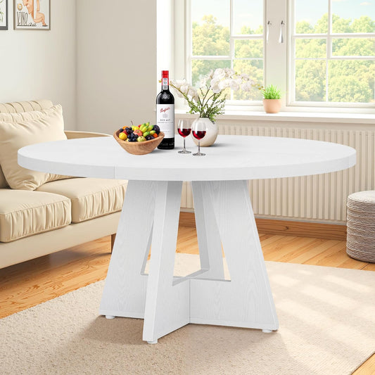 NicBex 47-Inch Round Dining Table for 4, Farmhouse Dinner Table Small Farmhouse Kitchen Tables with Wood Pedestal Base for Dining Room, Kitchen, Living Room, White