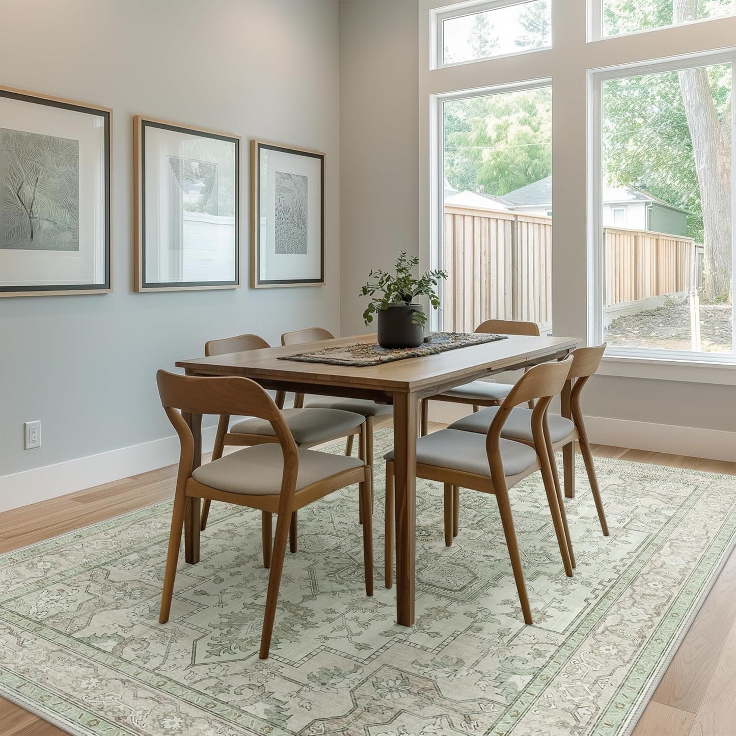 GENIMO 9x12 Runner Rugs for Hallway, Machine Washable Non Slip Vintage Rugs, Low Pile Lightweight Soft Print Rug for Enrtyway, Corridor, Home Office, Kitchen, Oat Light