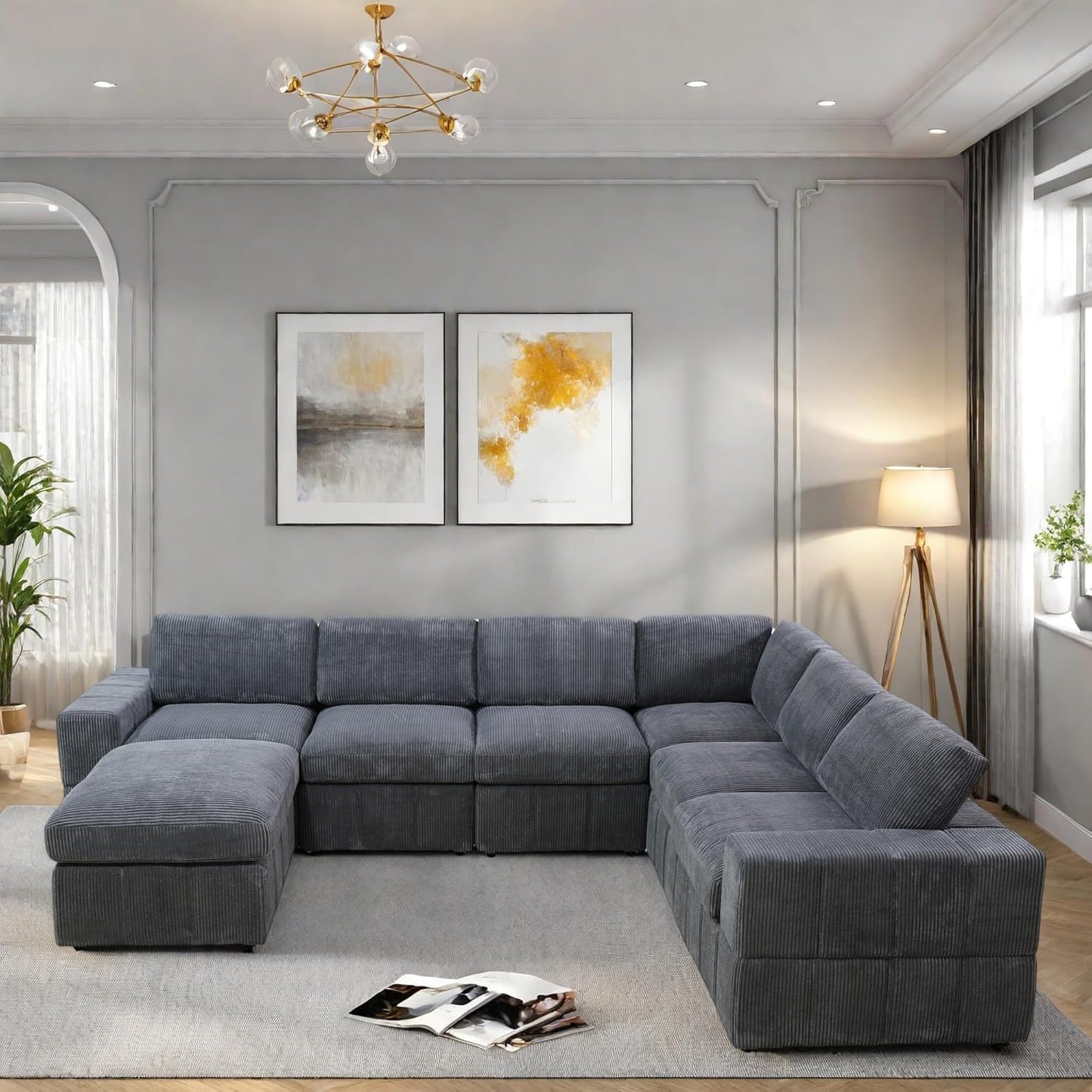 L Shaped Sectional Couches for Living Room, Modular Sectional Sofa with Ottoman, Lounge Modern Couch Living Room Furniture with Chaise, Dark Grey