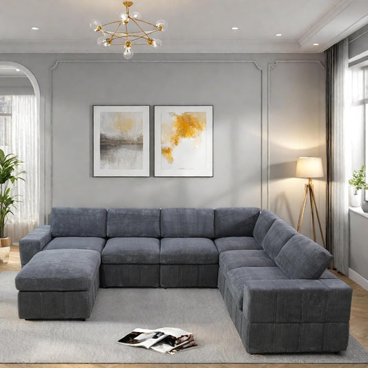 L Shaped Sectional Couches for Living Room, Modular Sectional Sofa with Ottoman, Lounge Modern Couch Living Room Furniture with Chaise, Dark Grey