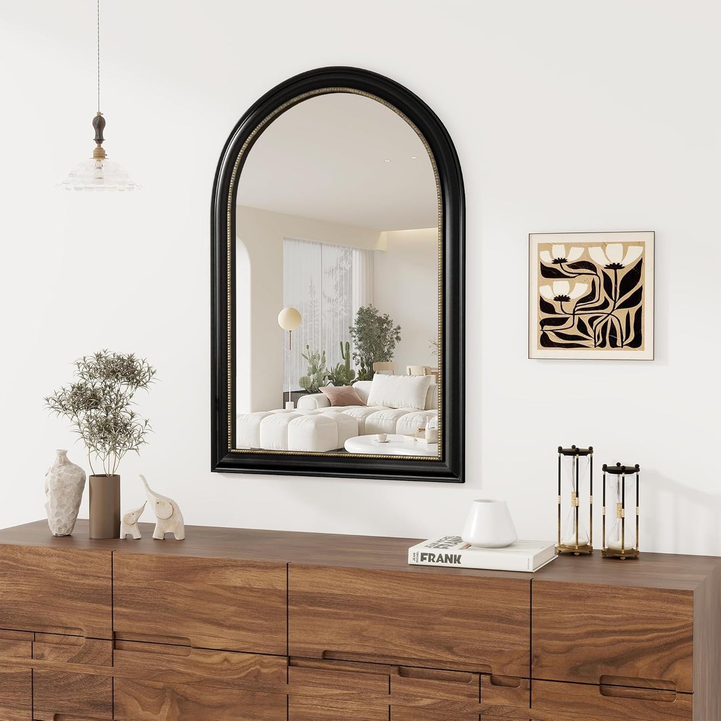 Axeman 24x36 Arched Wall Mirror, Decorative Bathroom Mirror, Traditional Vintage Wall Mounted Mirror with Beaded Frame for Accent Living Room Vanity Bedroom Entryway, Black