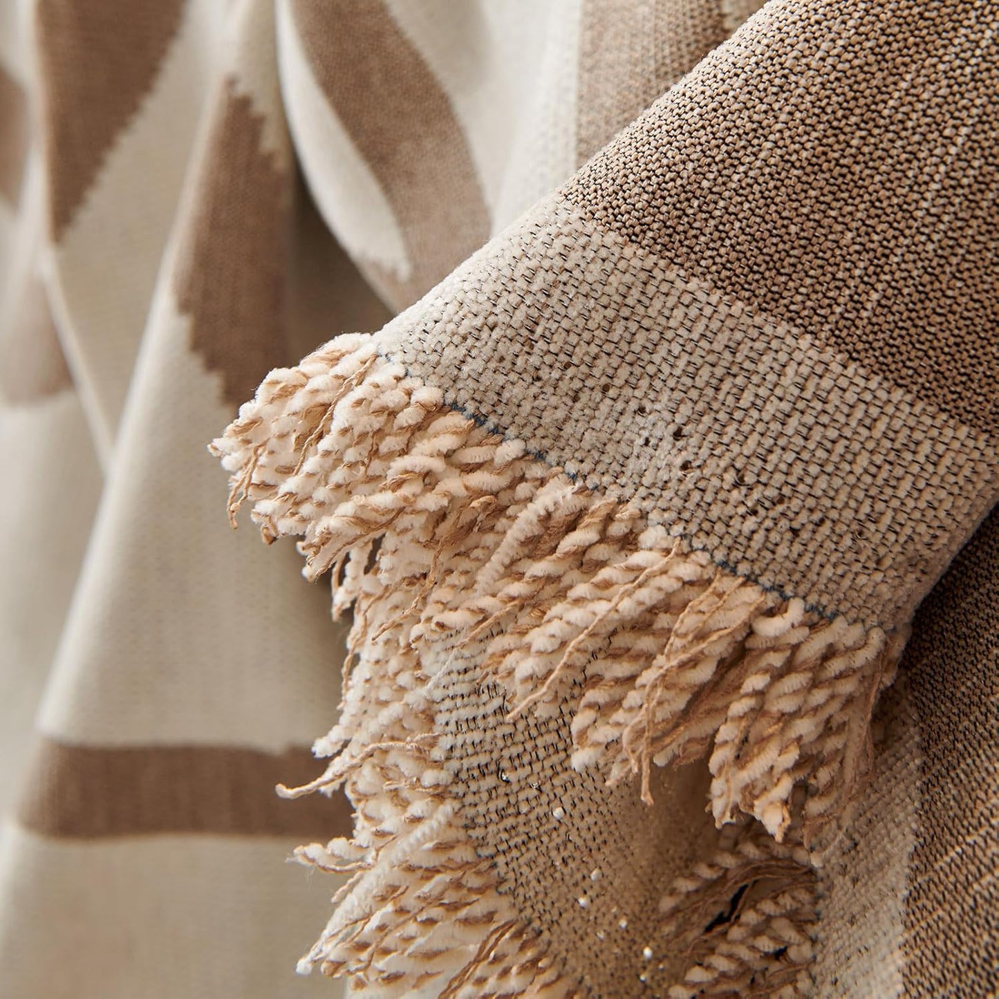 STACYPIK Durable Khaki Couch Covers for Dog Boho L Shape Armchair Slipcovers Tassels Couch Protector for 1 Cushion Couch Reversible Geometric Sofa Cover Anti Slip Multi-Use Couch Cover Blanket-71X71IN