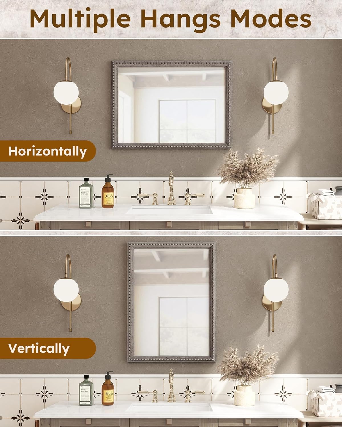 Axeman 22x30 Wood Wall Mirror, Rustic Bathroom Mirror, Vintage Wall Mounted Mirror Tempered Glass with Beaded Wooden Frame for Farmhouse Living Room Vanity Bedroom Entryway, Grey