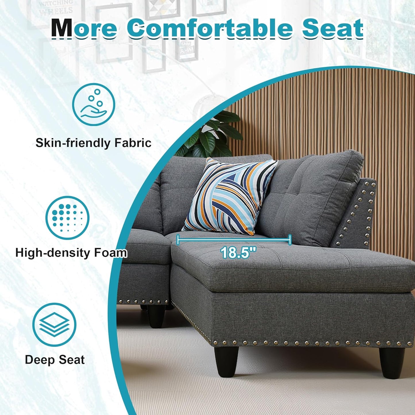 97.5" Oversized Sectional Couch, L Shaped Couch with Storage Ottoman, Modern Modular Sofa with Deep Seat, Sectional Couches for Living Room and Office, Grey (Linen)