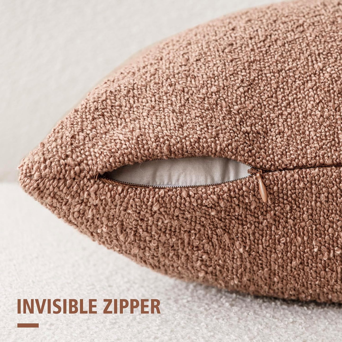 Foindtower Pack of 2 Textured Boucle Throw Pillow Covers Accent Solid Pillow Cases Cozy Soft Decorative Couch Cushion Case for Chair Sofa Bedroom Living Room Home Decor 20x20 Inch Dusty Orange Hazel