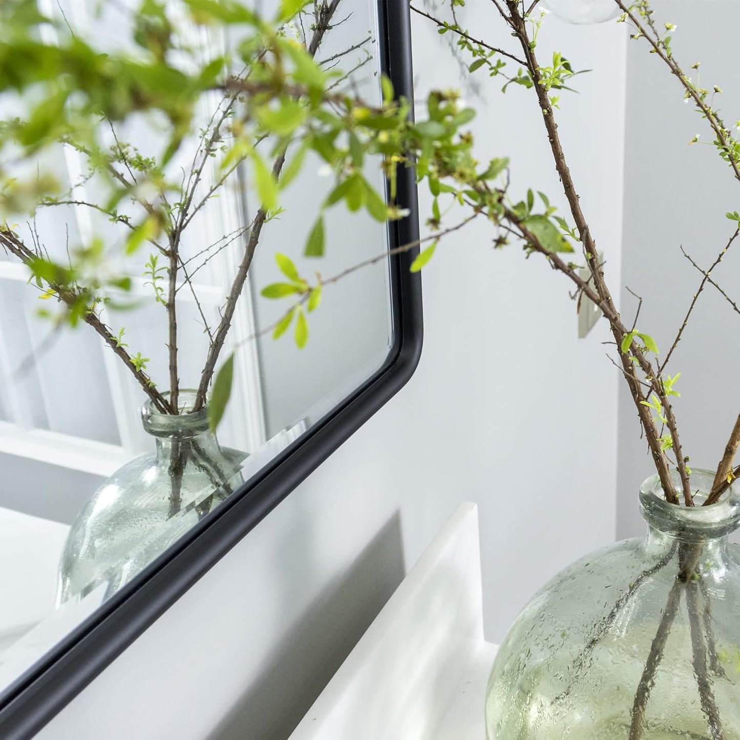 TEHOME 40x30'' Pivoting Bathroom Vanity Mirror Large Matt Black Metal Framed Rectangle Tilting Beveled Vanity Mirrors for Wall, Horizontal Hanging