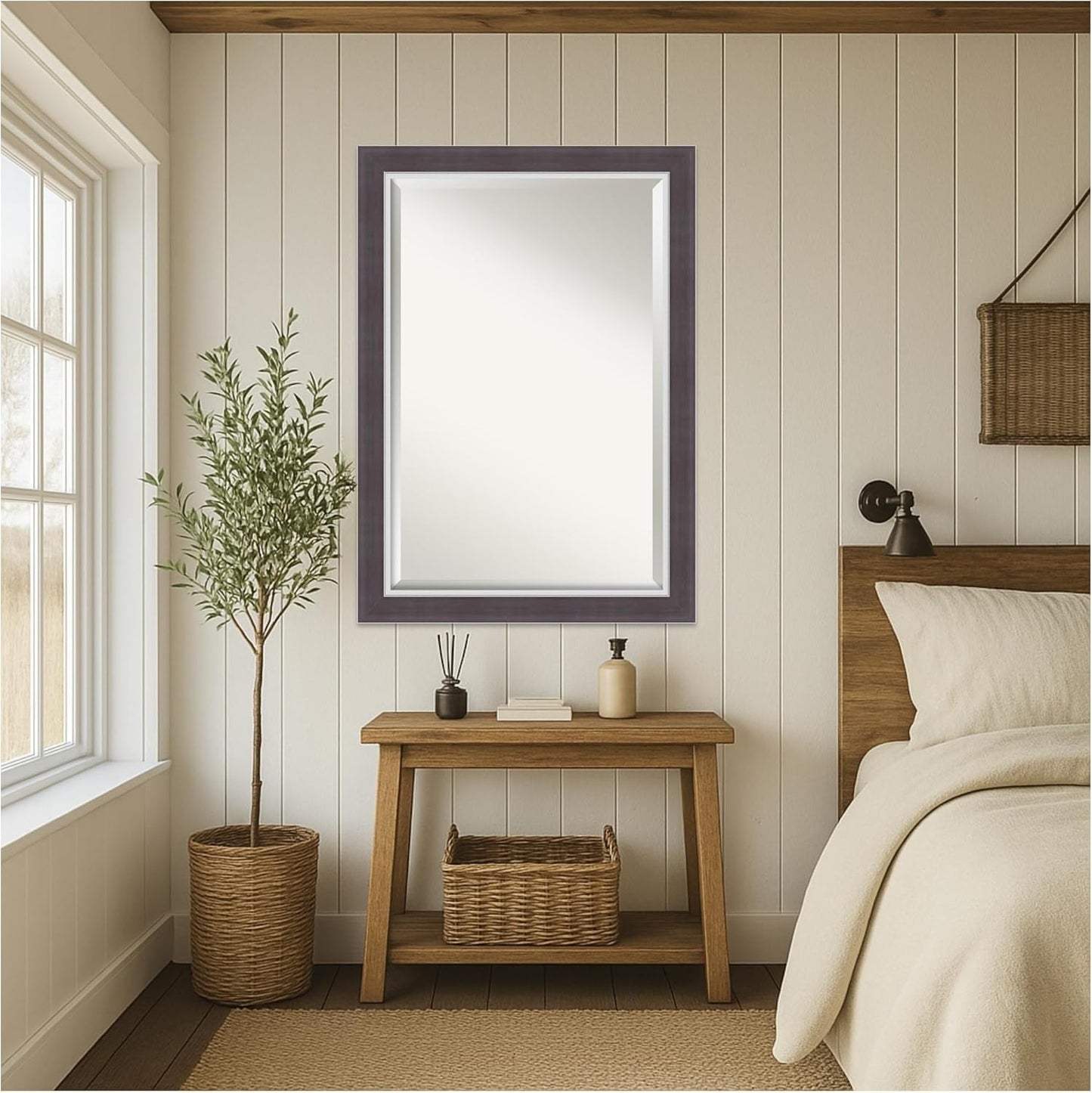 Amanti Art Brown Wall Mirror 30x42 Ellie Brown Silver Rectangle Bathroom Mirror for Wall Decor Living Room, Large Modern Frame, Hangs Horizonally and Vertically, Bathroom Decor, Beveled Edge