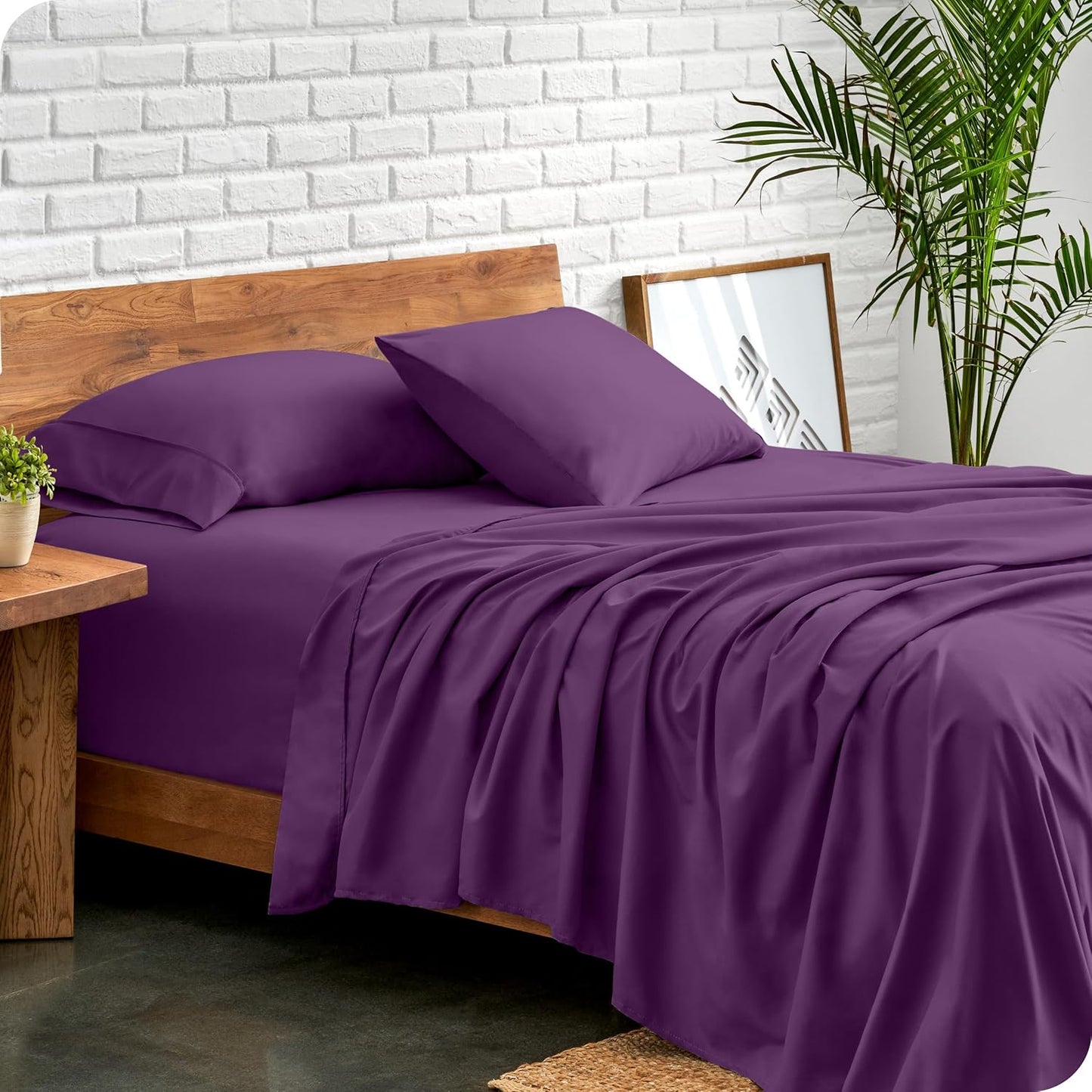 Bare Home Twin Sheet Set - 1800 Ultra-Soft Microfiber Twin Bed Sheets - Double Brushed - Deep Pockets - Easy Fit - Extra Soft - 3 Piece Set - Bedding Sheets & Pillowcases (Twin, Plum)