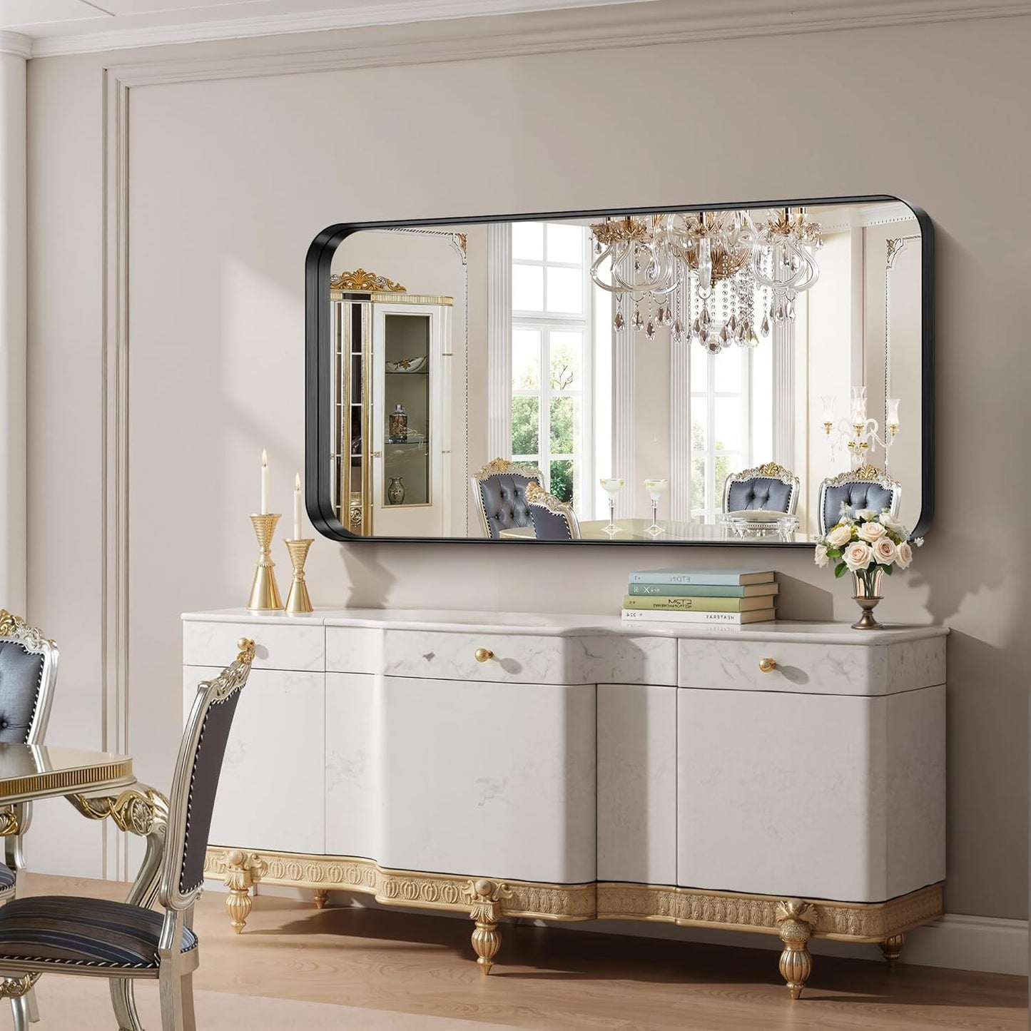 FORBATH 60x30 Inch Large Bathroom Mirror for Double Sinks, Brushed Black Deep Frame Wall Mirror with Rounded Corners, Anti-Rust Tempered Glass for Modern Farmhouse Vanity (Horizontal/Vertical)