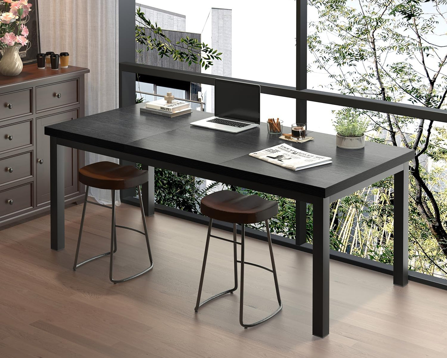 63 Inch Large Computer Desk, Gaming Long Desk with A Modern Design Wide Desk at Home, Perfect for Office Work, Studying, and Writing, Etc., Black.