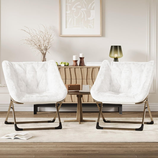 Comfy Chair for Adults, Foldable Living Room Chairs, Soft Faux Fur Folding Lounge for Bedroom Living Room Dorm Rooms, Flexible Reading Chair for Teens (2, White, X-Large)