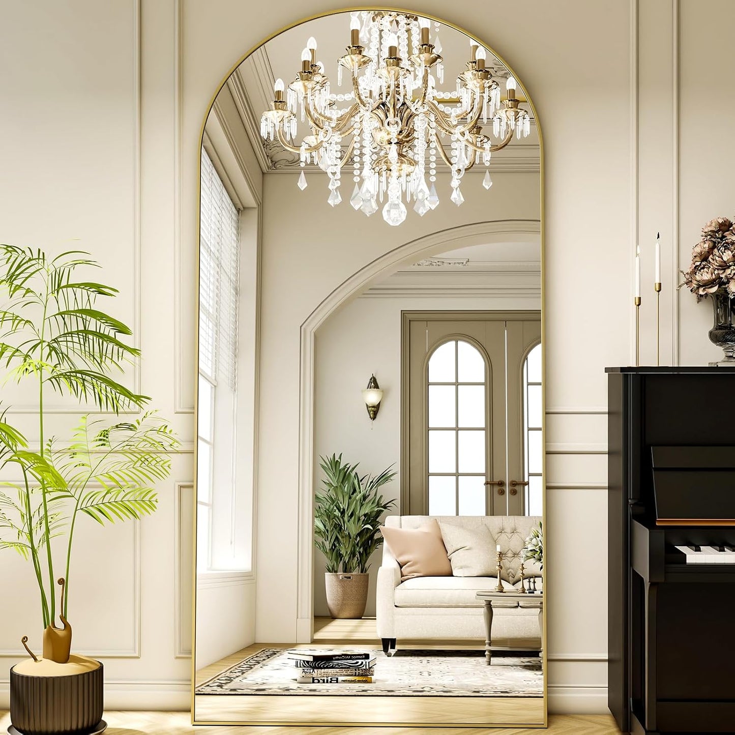 78"x38" Arched Full Length Mirror with HD Real Glass, Aluminum Frame, Shatter-Resistant, Wall Mounted or Standing, Gold Floor Mirror for Bedroom & Dressing Room