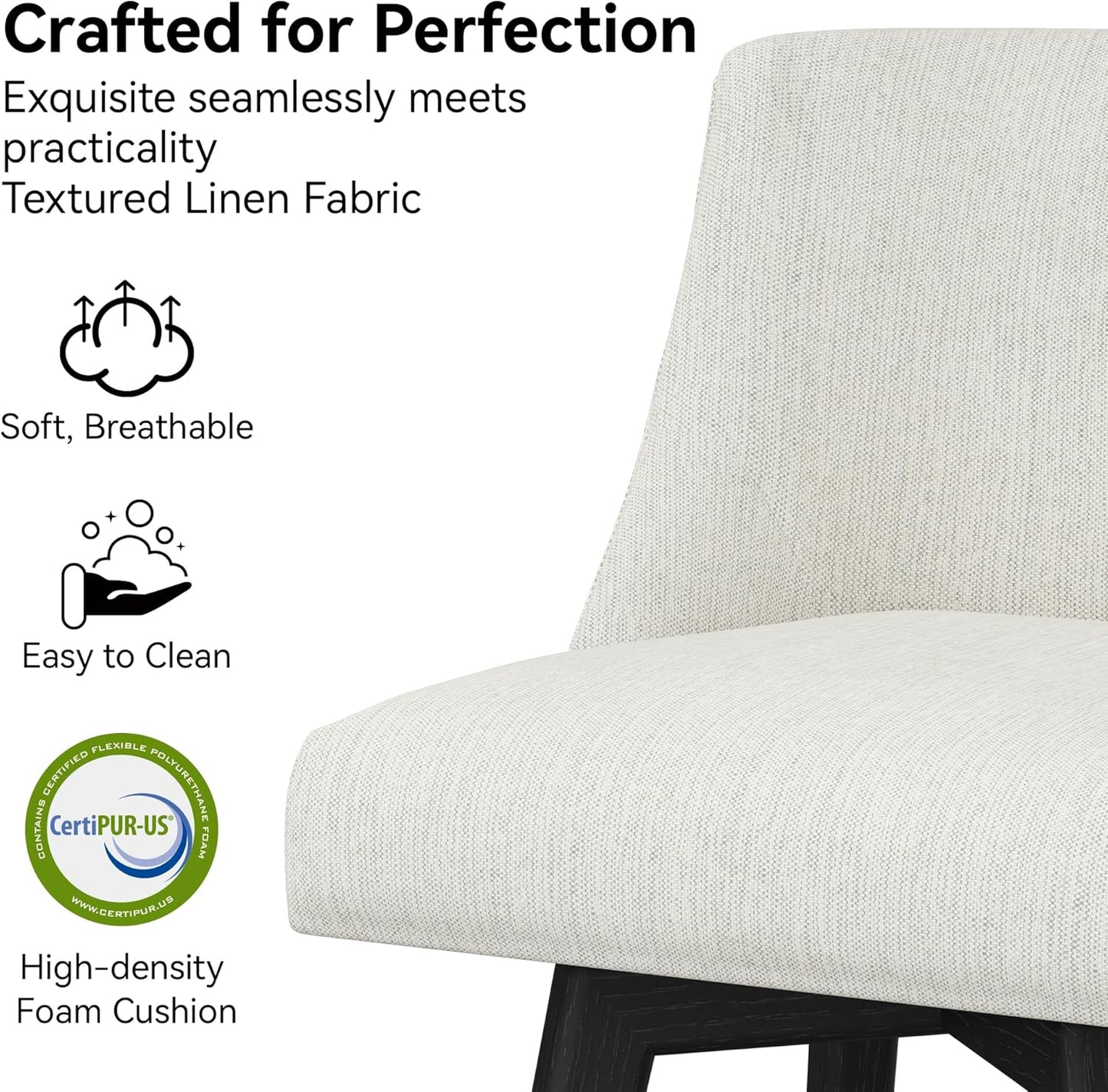 Counter Height Bar Stools Set of 8, Modern Swivel Barstools with Back and Wood Legs, Linen Fabric Upholstered Bar Chairs, 26" H Kitchen Counter Stools, Kitchen Island Home Bar, Ivory