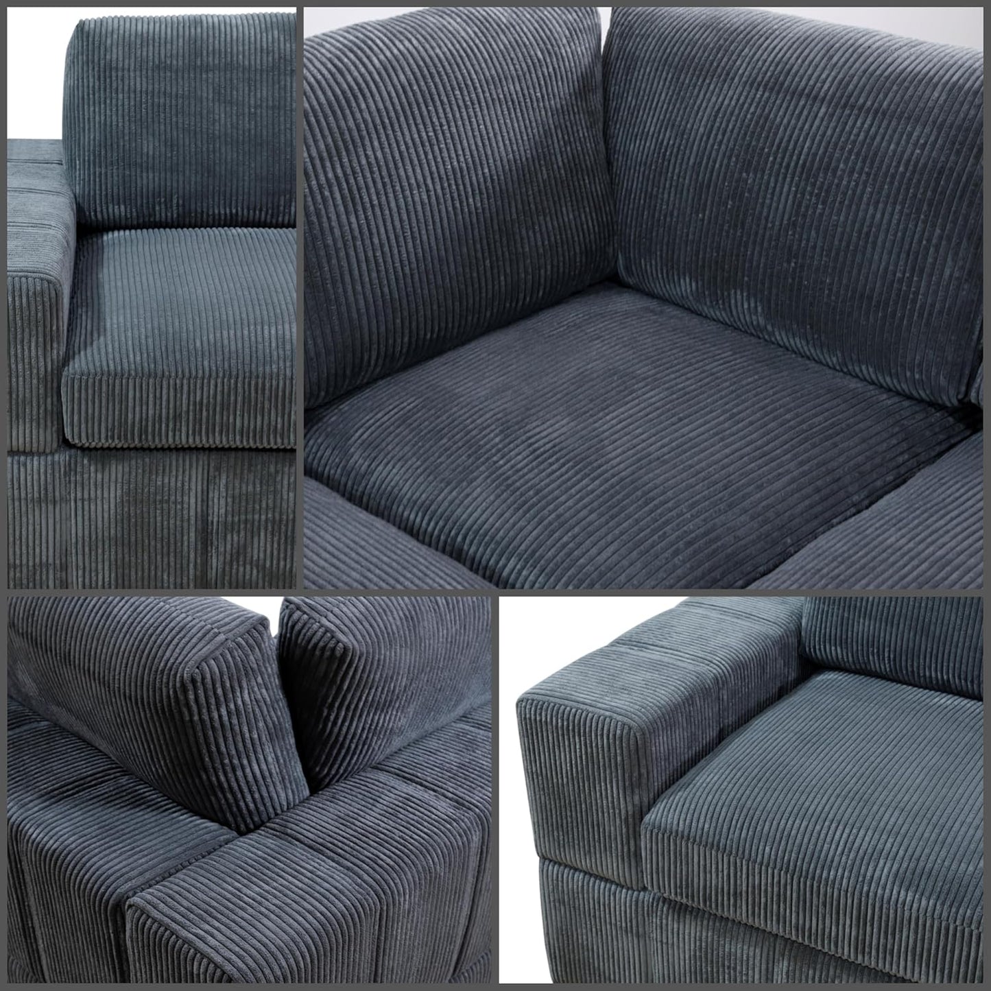 L Shaped Sectional Couches for Living Room, Modular Sectional Sofa with Ottoman, Lounge Modern Couch Living Room Furniture with Chaise, Dark Grey