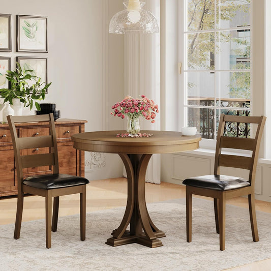 COLAMY Farmhouse Dining Chairs Set of 2, Upholstered Kitchen Chairs with Ladder Back, Modern Wood Side Dining Room Chairs with Wooden Legs for Rustic Restaurant, Dark Brown