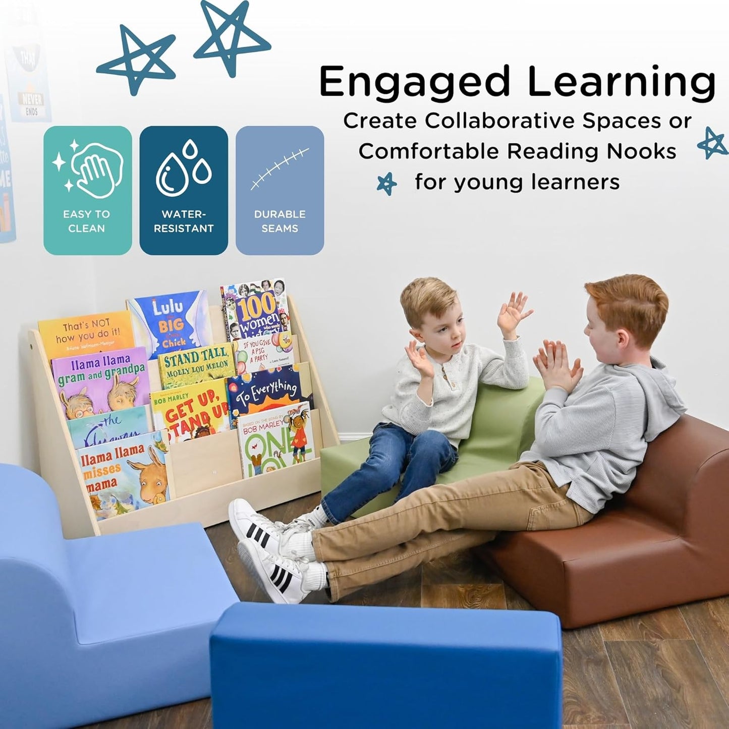 Children's Factory Library Loungers, Flexible Seating Classroom Furniture, Comfy Kids Chairs, Woodland, Set of 4