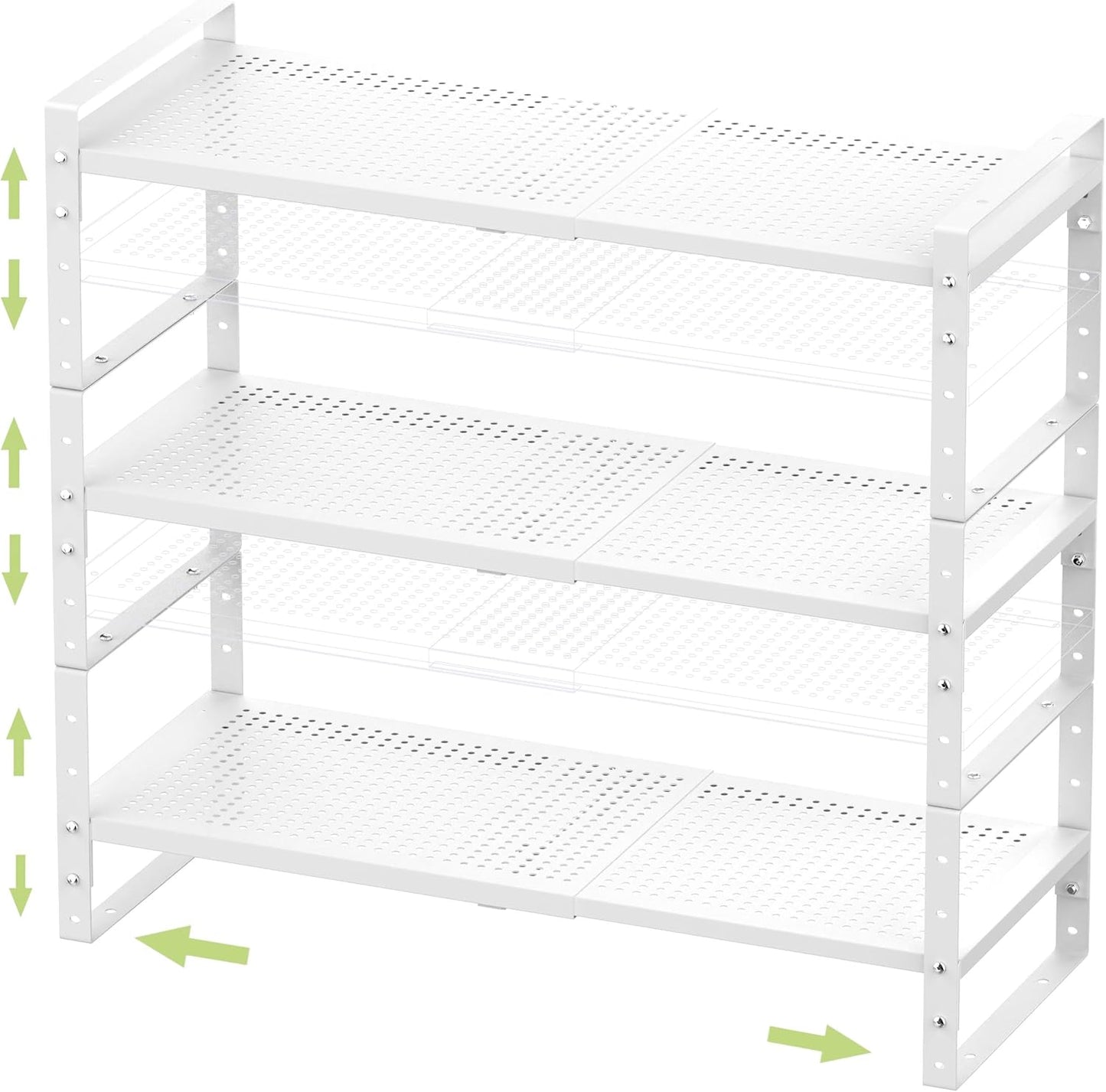 Expandable Stackable Aadjustable Shoe Rack Pantry Shelf for Kitchen Cabinets Counter Shelves Countertop Cupboard Storage Solution,Sturdy Heavy-Duty Metal Construction(3Packs/White/Medium)