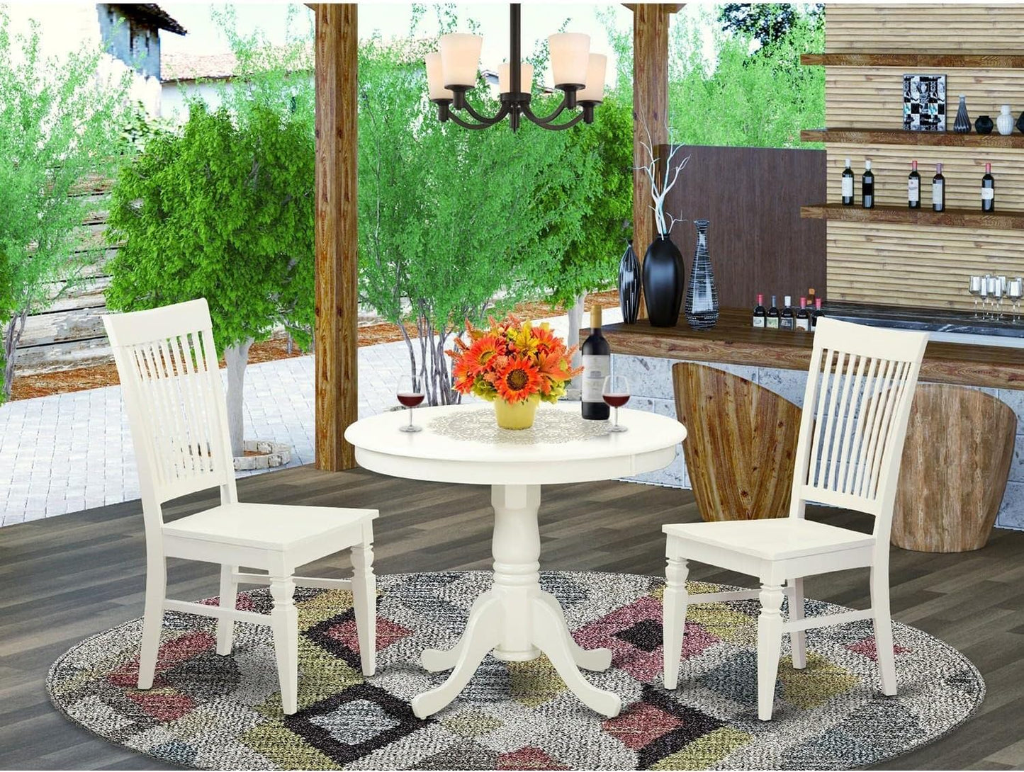 East West Furniture ANWE3-LWH-W 3 Piece Kitchen Table Set for Small Spaces Contains a Round Dining Room Table with Pedestal and 2 Dining Chairs, 36x36 Inch, Linen White