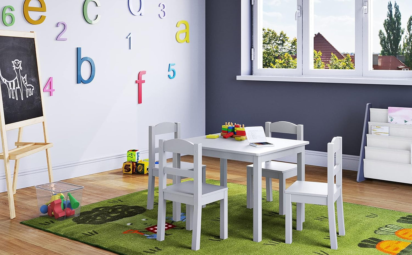 Humble Crew Kids Wooden Table and 4 Chairs Set, White - Kids Table and Chair Set for Toddlers and Children for Arts, Crafts, and Snack Time - Sturdy, Durable Toddler Activity Table