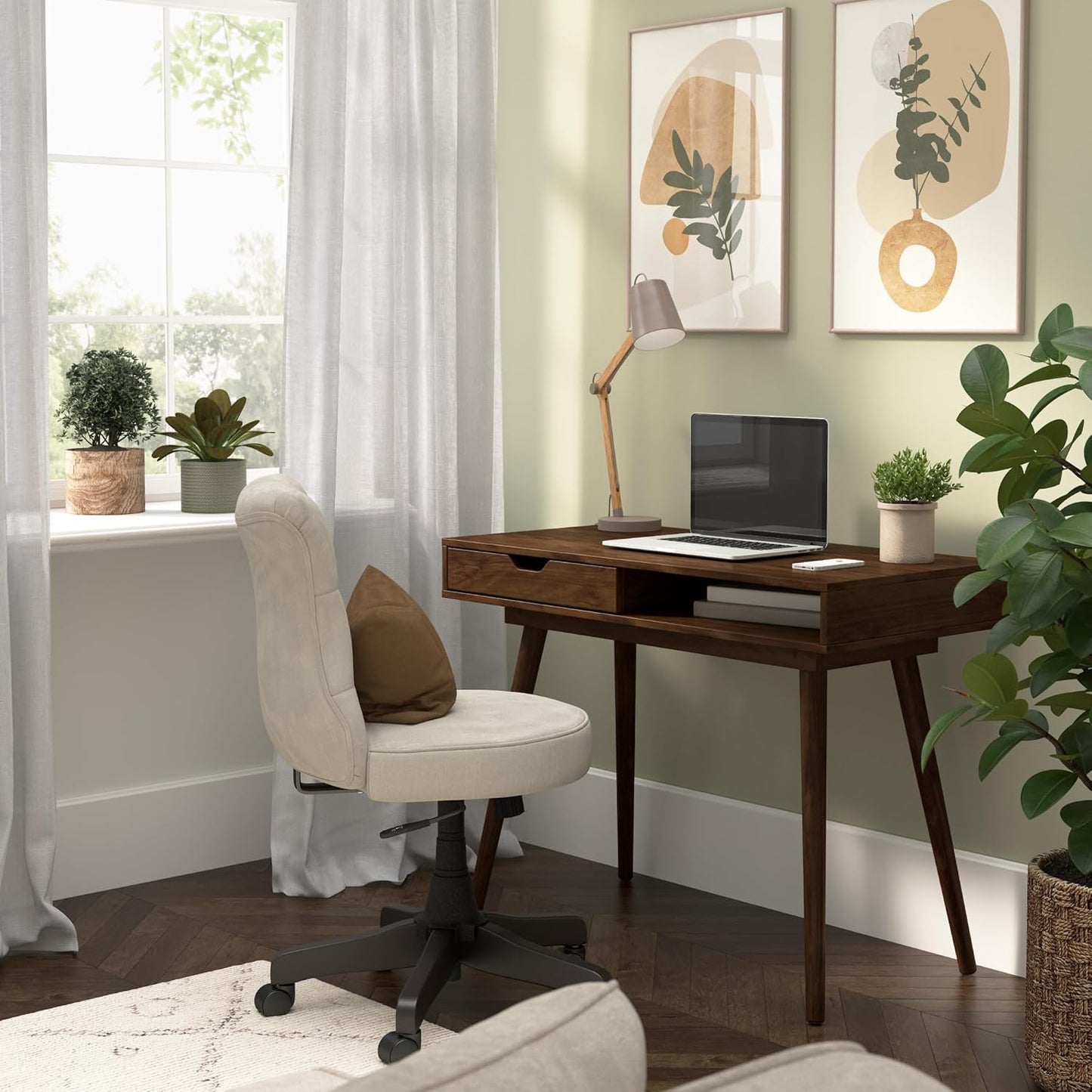 Bush Furniture Nora 40W Writing Desk in Dark Walnut | Computer Table for Home Office Workspace or Entryway