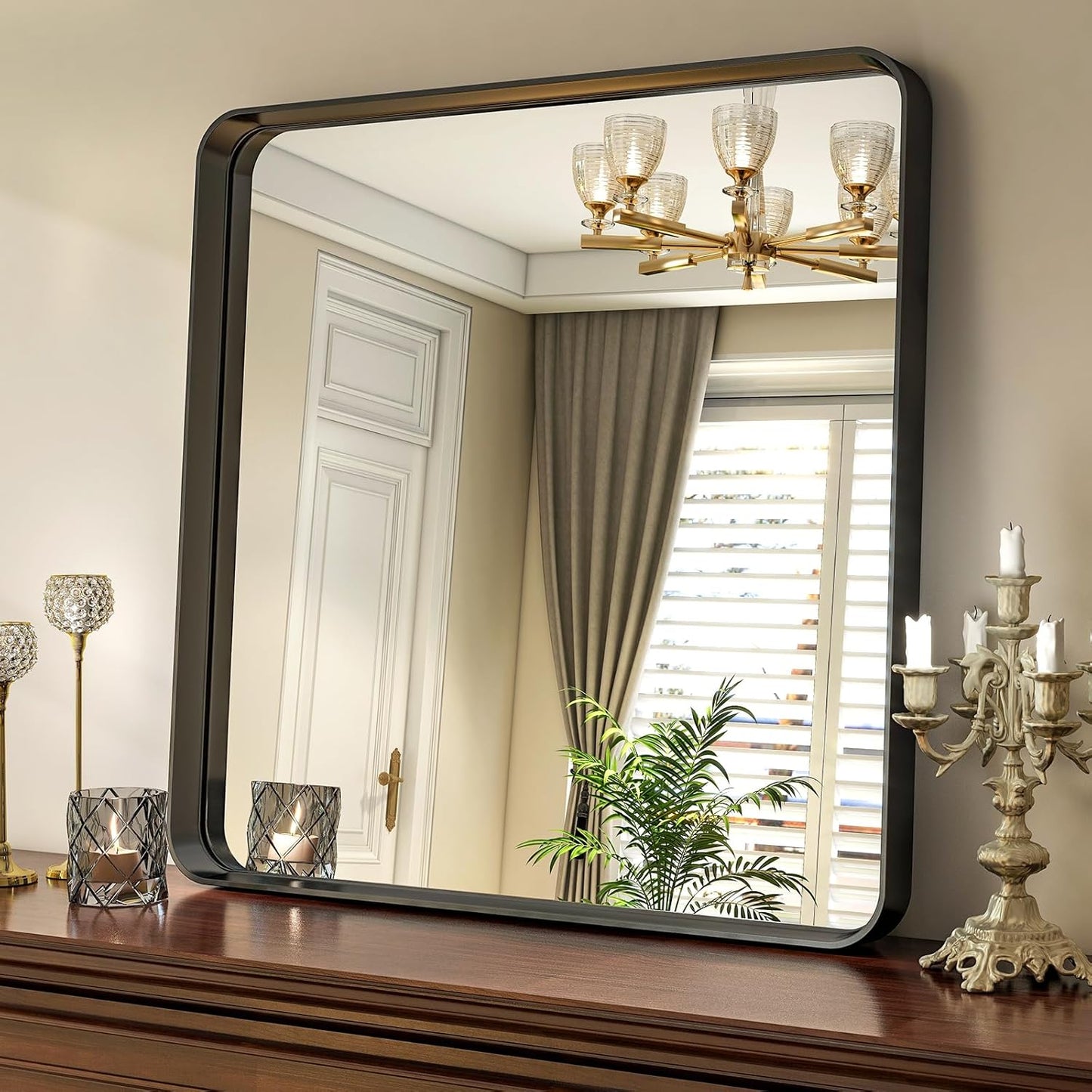 30"x 30" Black Bathroom Mirror - Aluminum Framed Wall Mirror, Bathroom Wall Mounted Vanity Mirror, Modern Bathroom Mirror, Bedroom, Living Room Wall Mirror, Hang Horizontally or Vertically