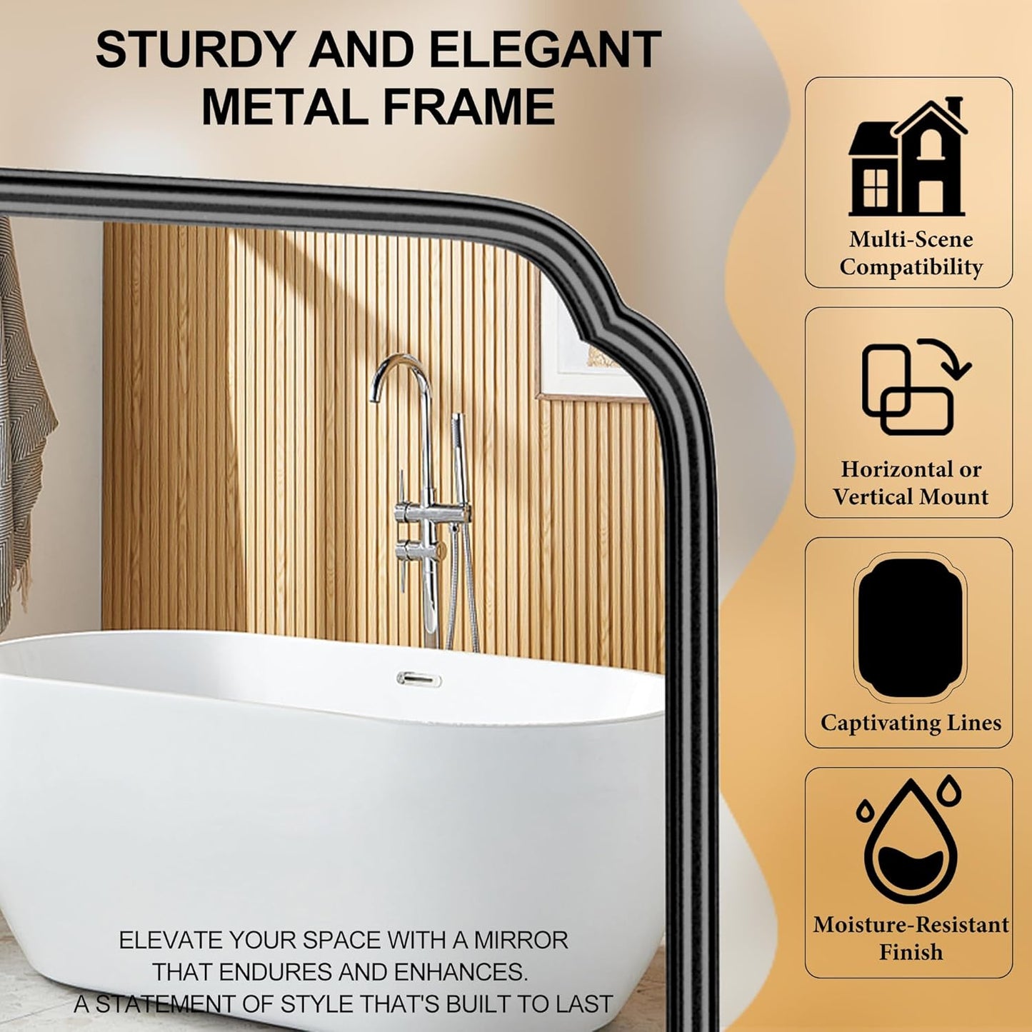 28"x36" Black Bathroom Mirror with Rustproof Metal Frame, Modern Rounded Corner Wall Mirror for Vanity Over Sink, Horizontal/Vertical Hanging