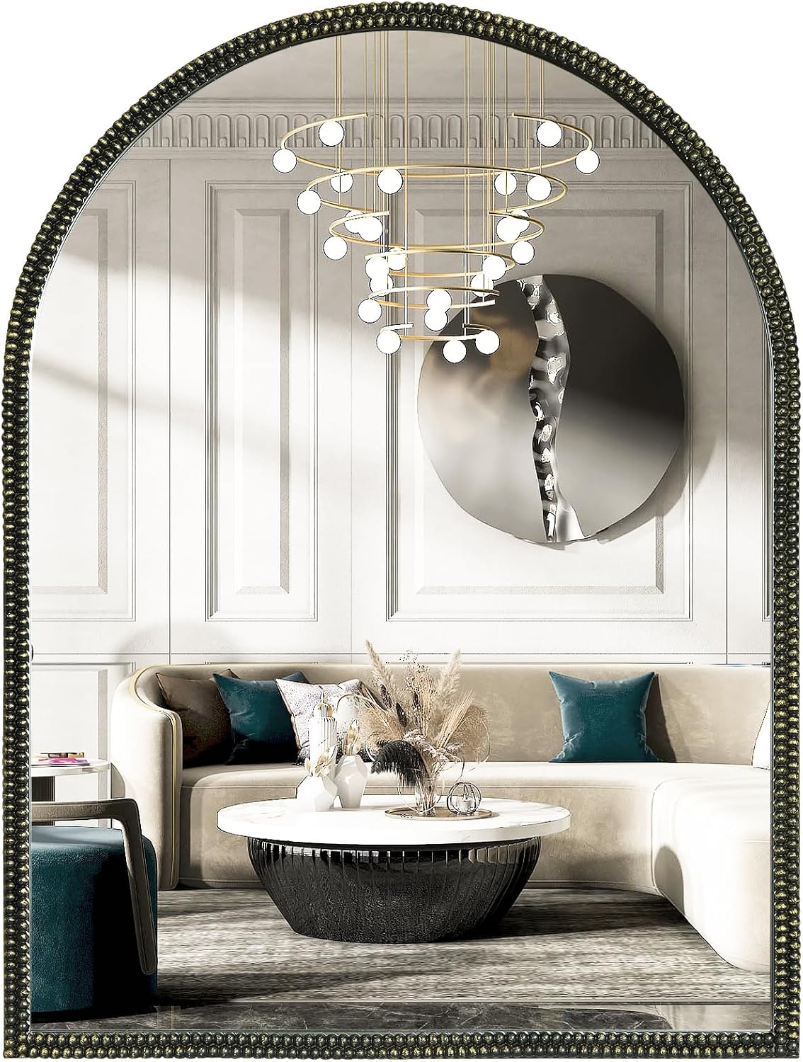 WallBeyond Black Vintage Mirror for Vanity 24x32 Inch, Gold Antique Mirror with Ornate Beaded Frame for Bathroom, Living Room, Fireplace, Entryway