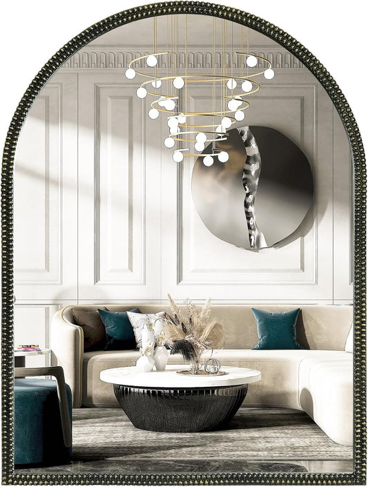 WallBeyond Black Vintage Mirror for Vanity 24x32 Inch, Gold Antique Mirror with Ornate Beaded Frame for Bathroom, Living Room, Fireplace, Entryway