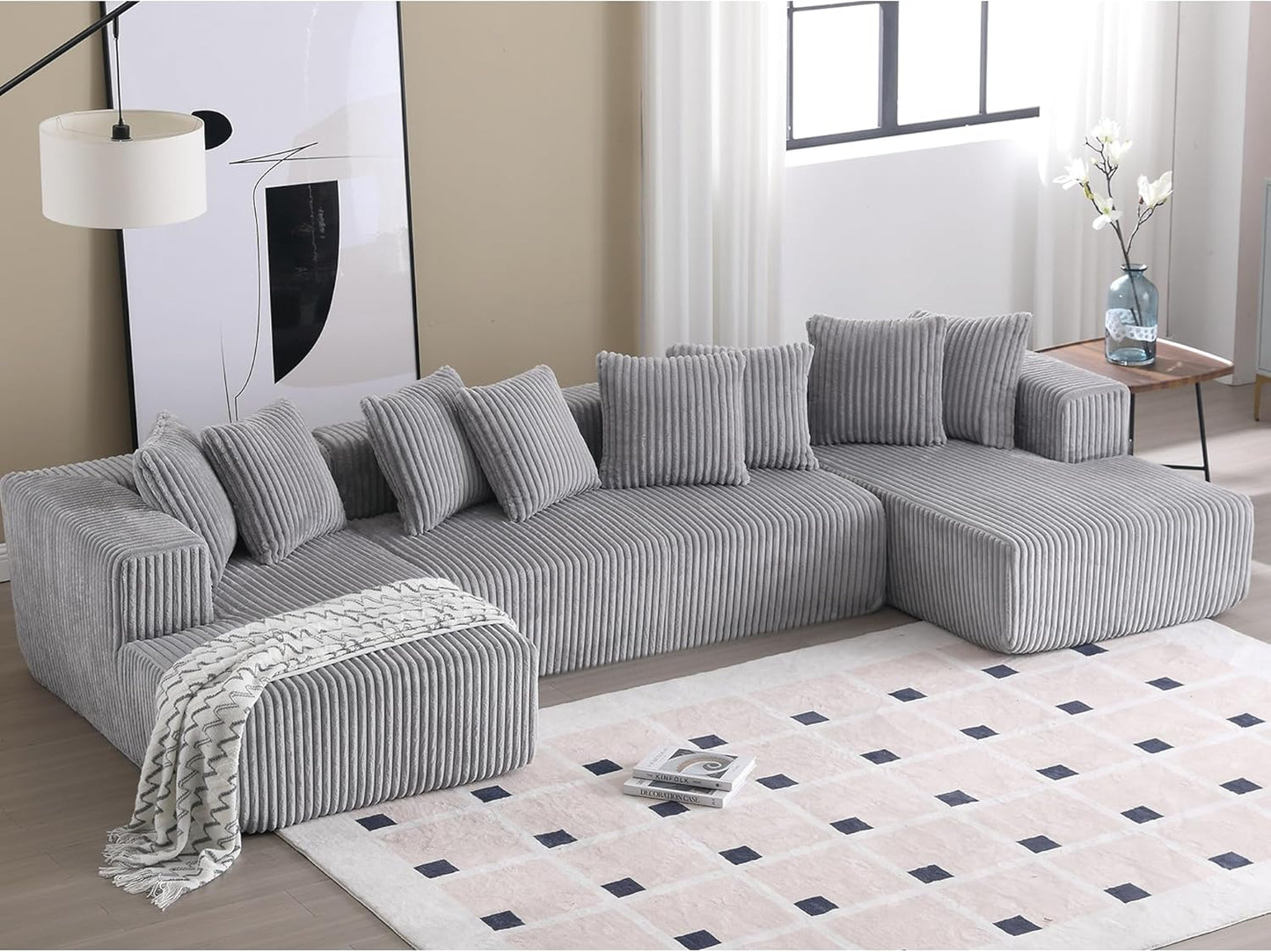 Free Combination Cloud Boneless Modular Sectional Sofa with Chaise Lounge,Modern Minimalist Upholstered Couches, Oversized U Shaped Lounge Sofa Couch w/ 8 Pillows