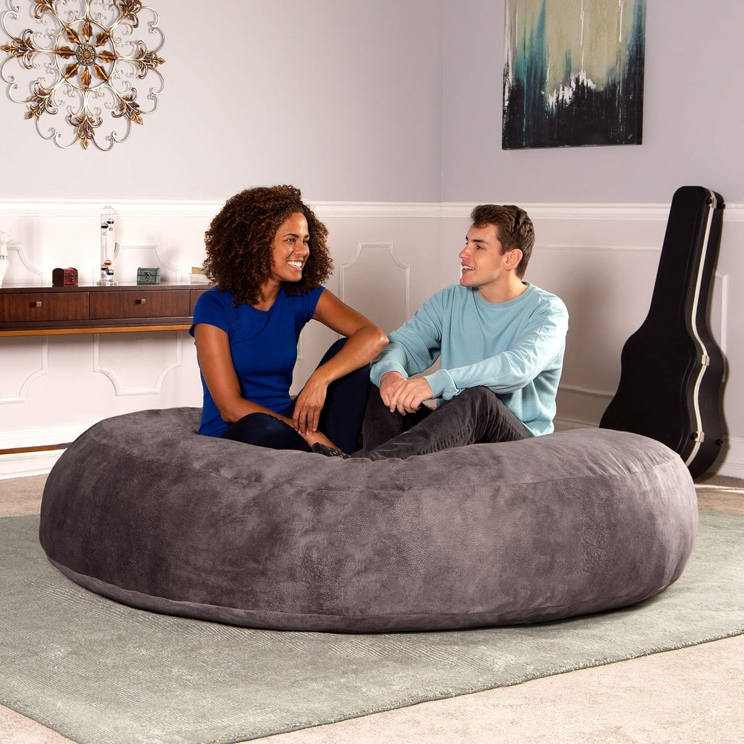 Jaxx 6 Foot Cocoon - 2-in-1 Convertible Bean Bag Bed & Large Bean Bag Chair for Adults - Padded Microvelvet, Pewter