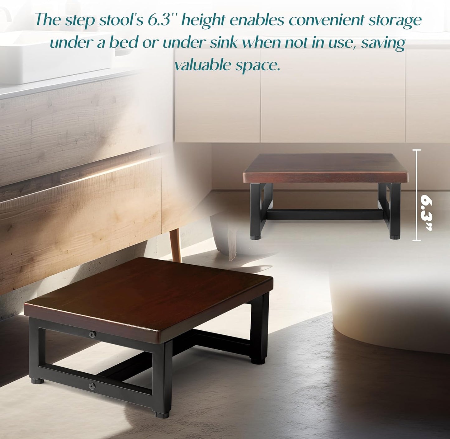 Wooden Step Stool – Heavy Duty One Step Stool for Adults, Supports Up to 500 lbs – Sturdy Wood and Steel Frame with Non-Slip Feet – Safe & Durable for Kitchen, Bathroom, Bedroom & More