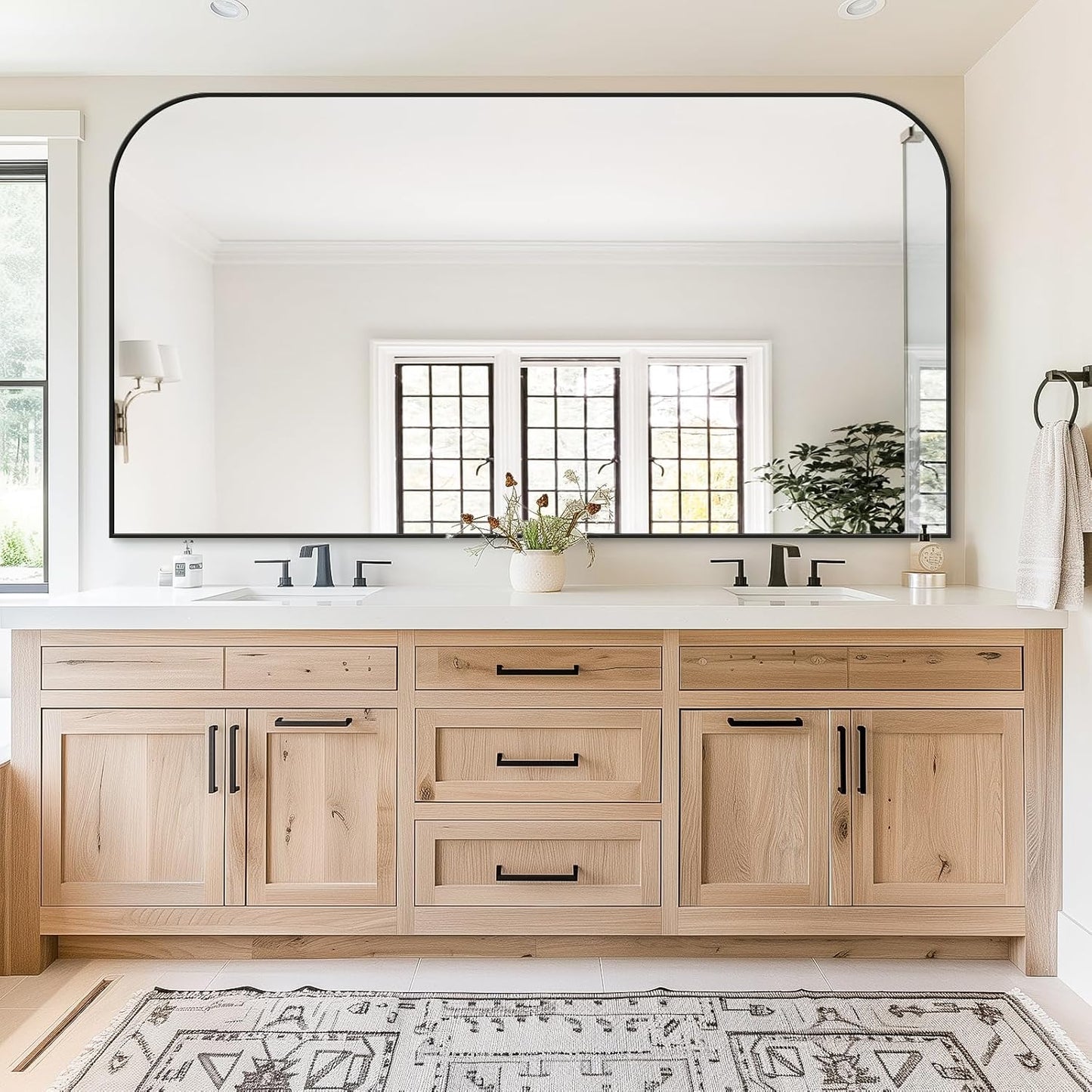 Bathroom Mirror, Wall Mirrors, Black Metal Framed Wall-Mounted Mirrors, Bathroom Vanity Mirror for Over Sink, Living Room, Bedroom, Entryway, 60x30 Inch, Black